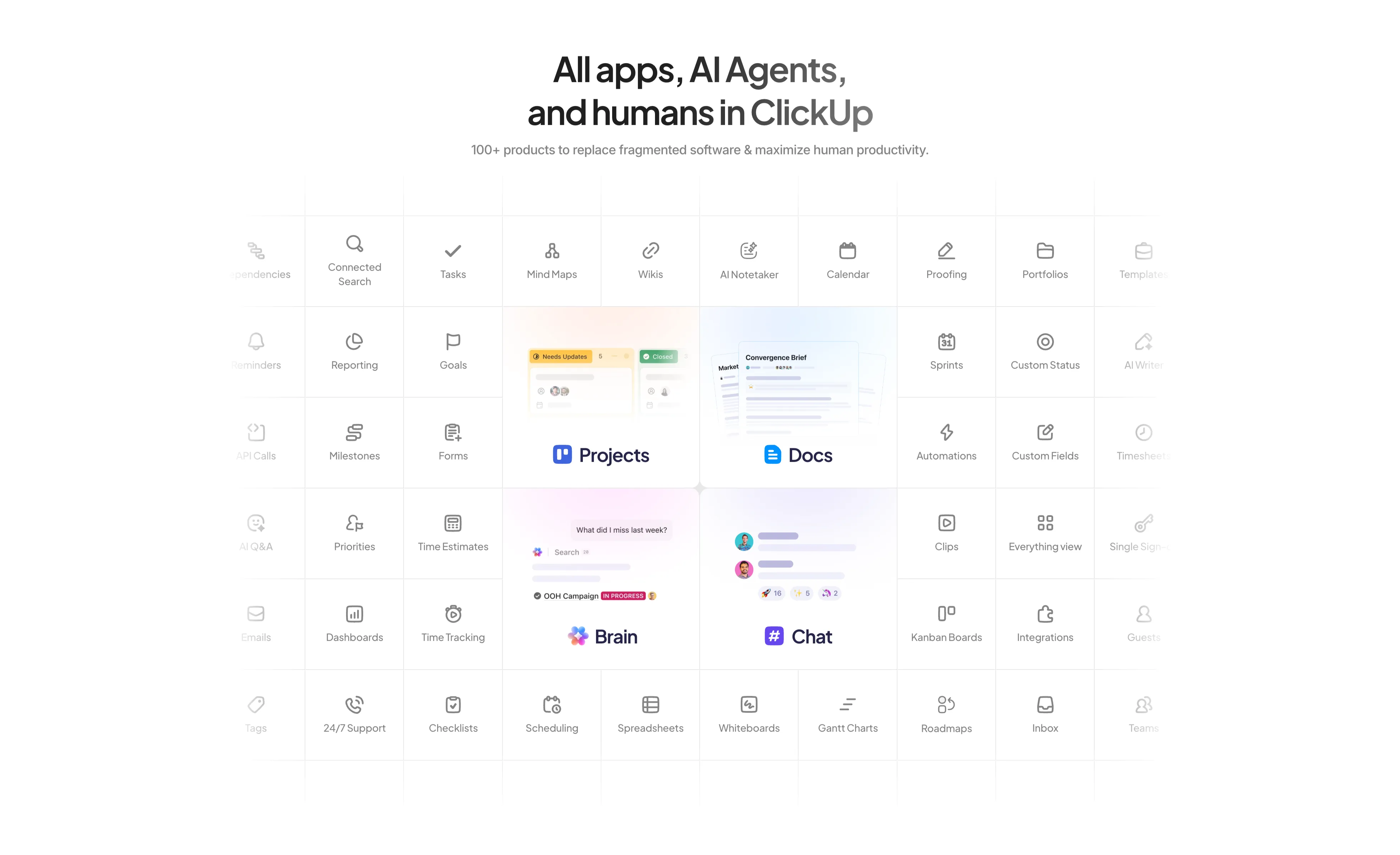 All Apps And AI Agents Feature Grid — Features section from Clickup