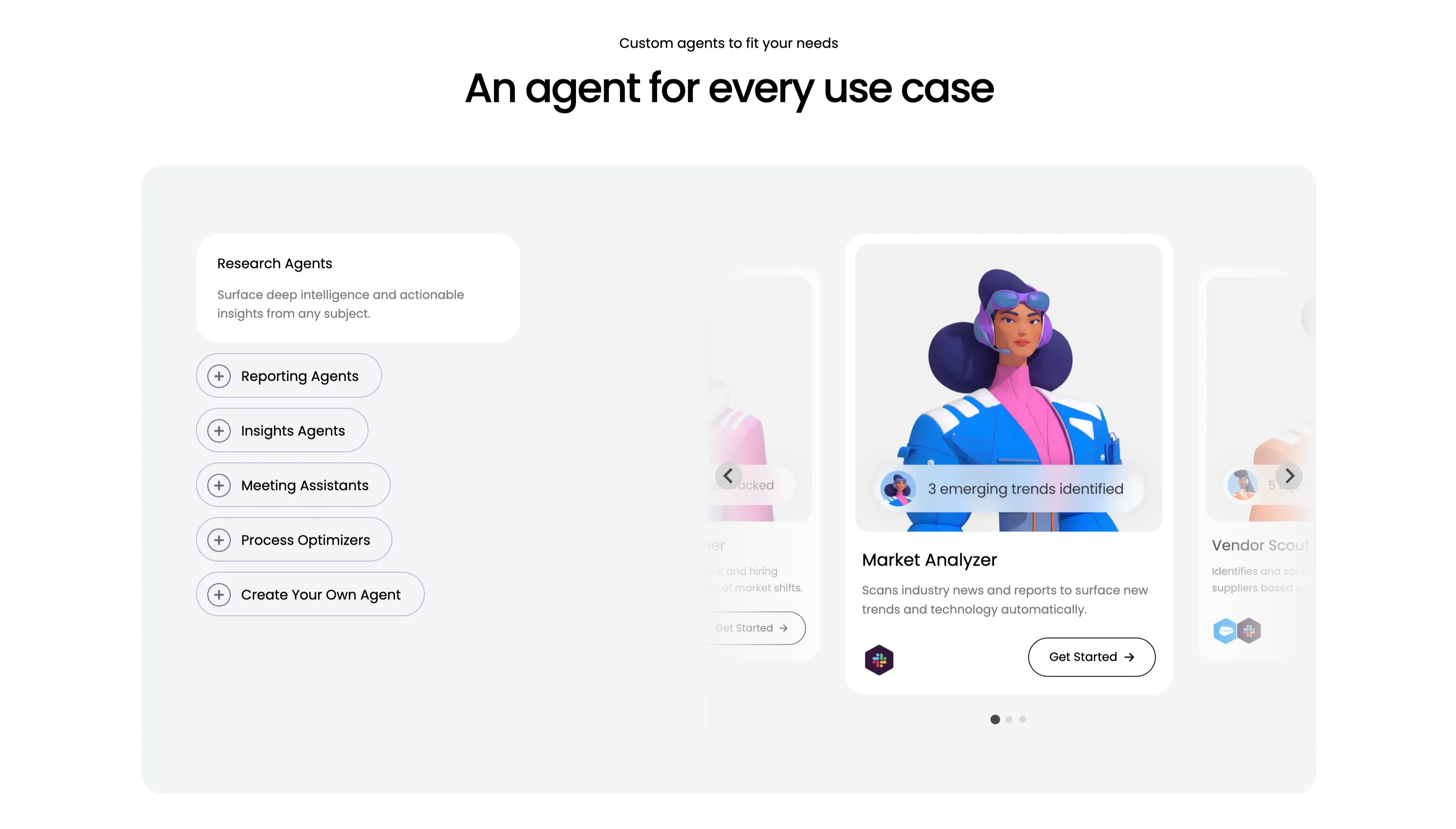 An Agent For Every Use Case Carousel — Carousel section from Monday