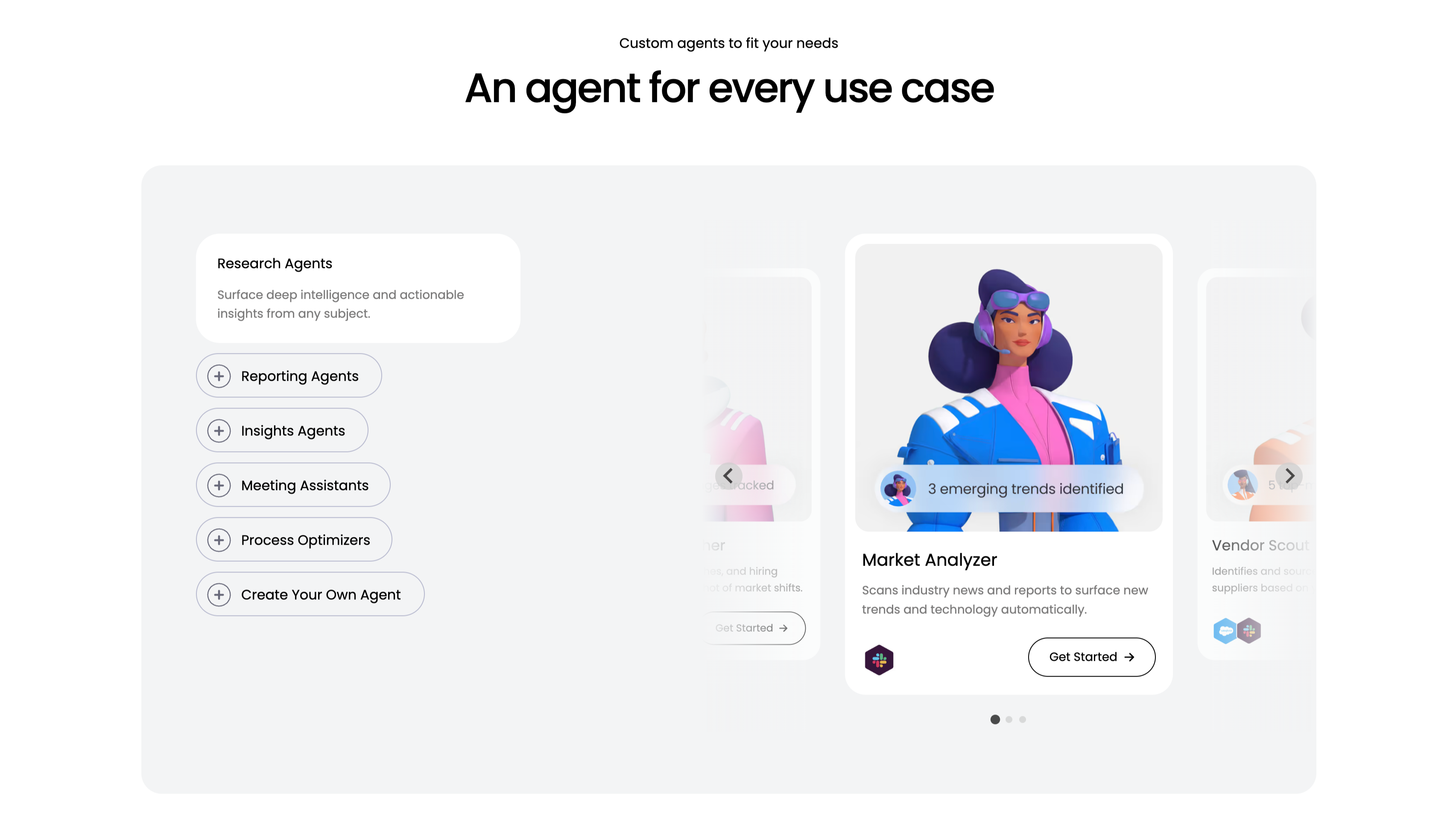 An Agent For Every Use Case Carousel — Carousel section from Monday