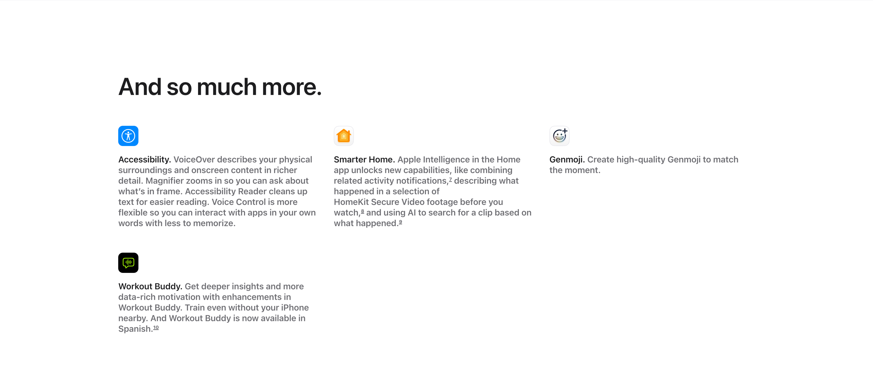 And So Much More Icon Feature Grid — Features section from Apple