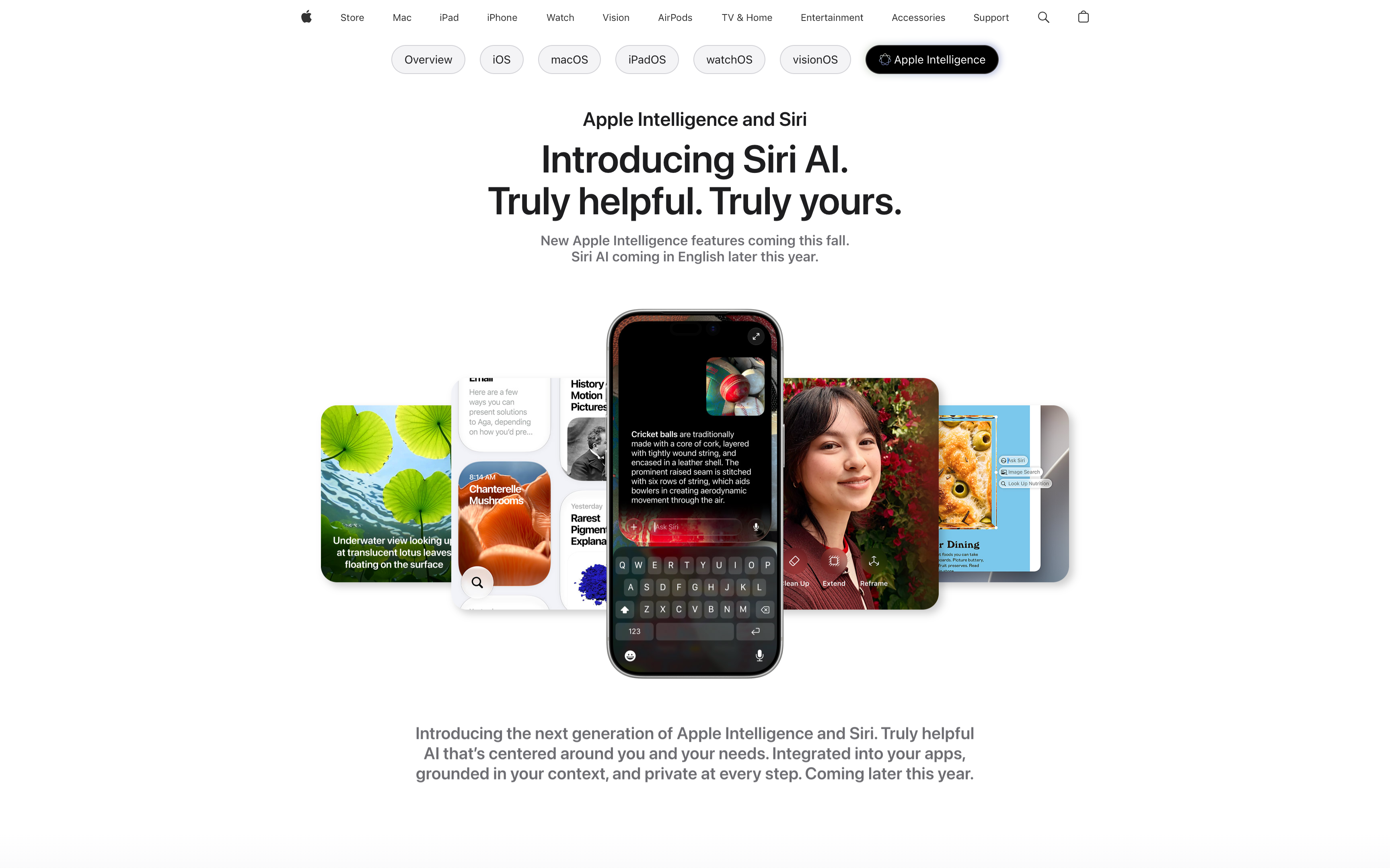 Apple Intelligence Centered Hero With Floating App Cards — Hero section from Apple