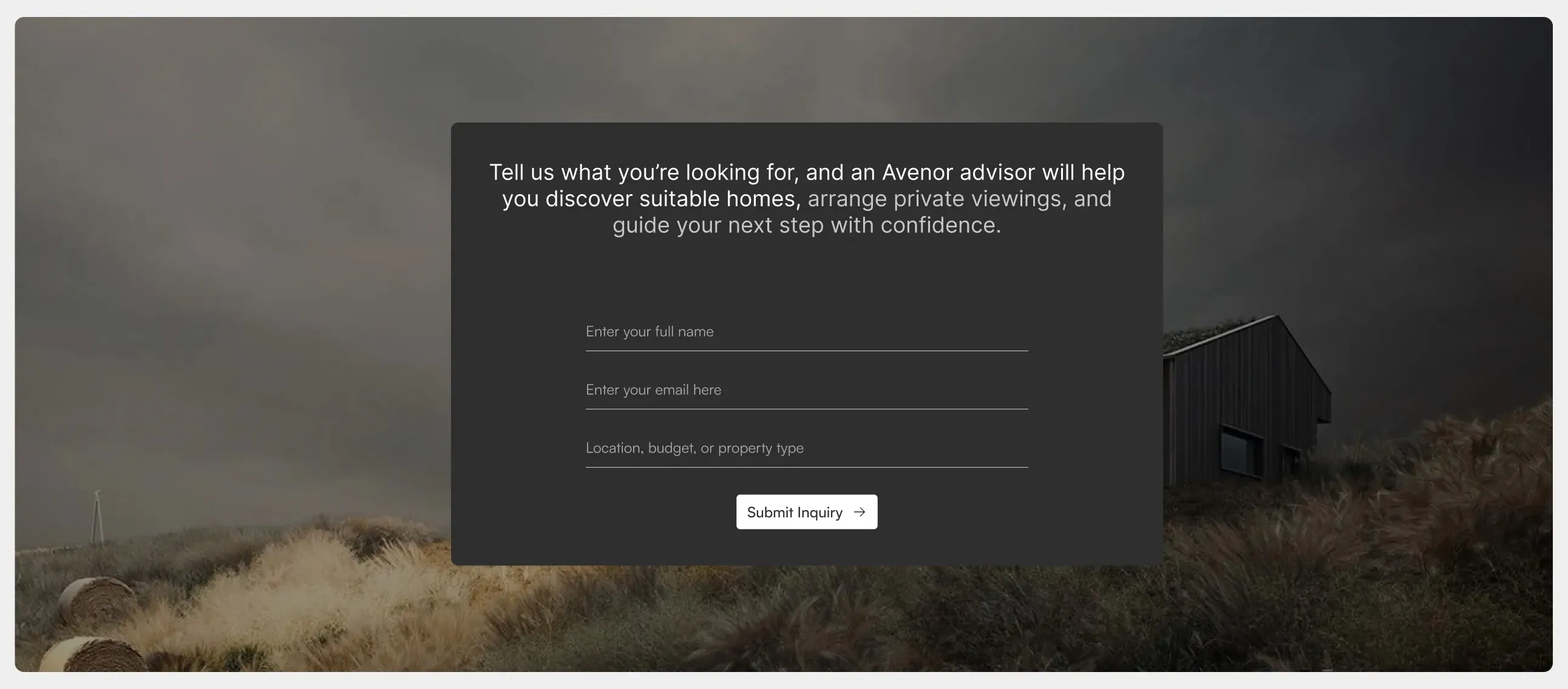 Avenor Inquiry Form with Background — Form section from Dribbble
