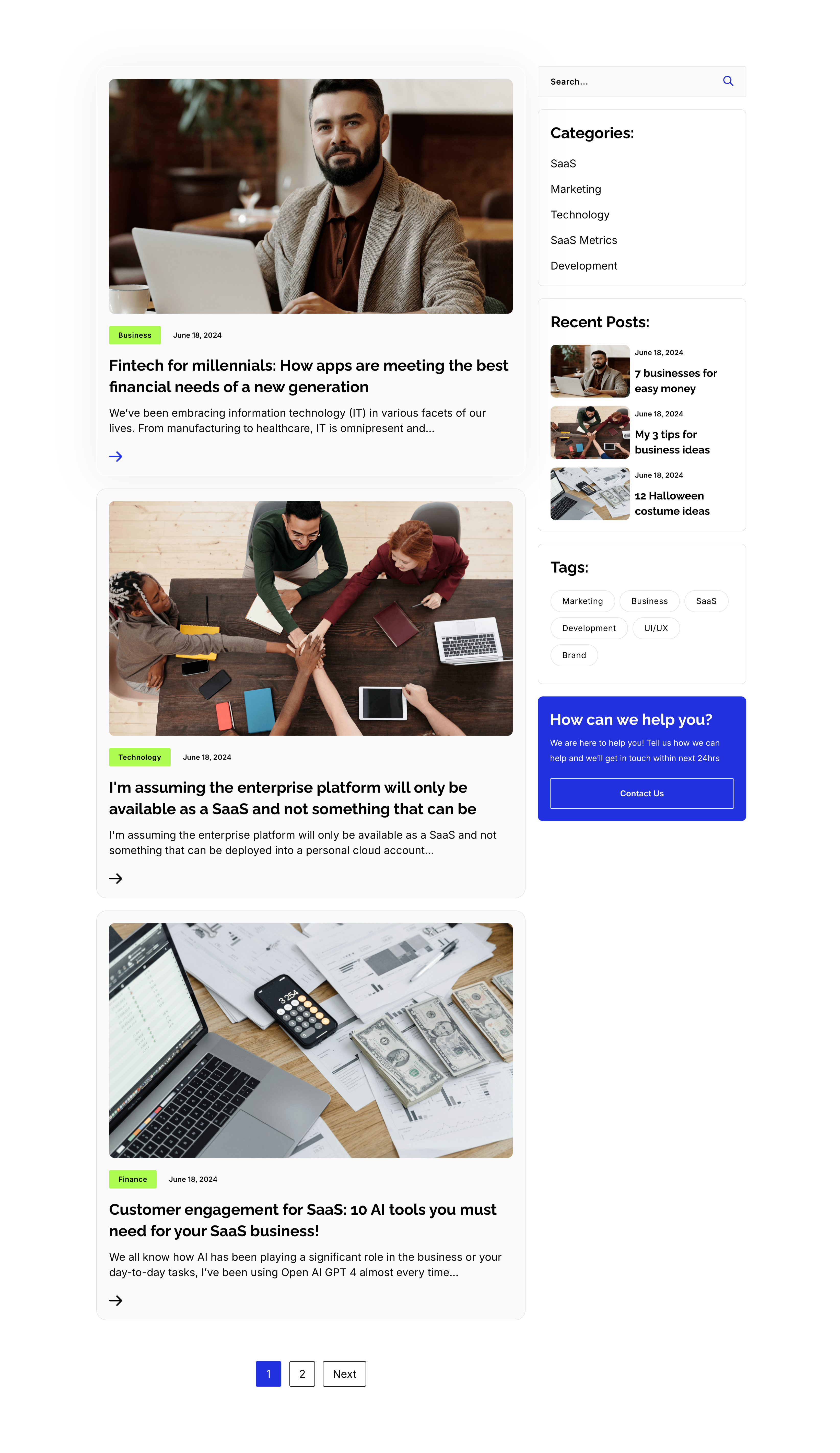 Blog Listing Page With Sidebar — Content section from Zubuz