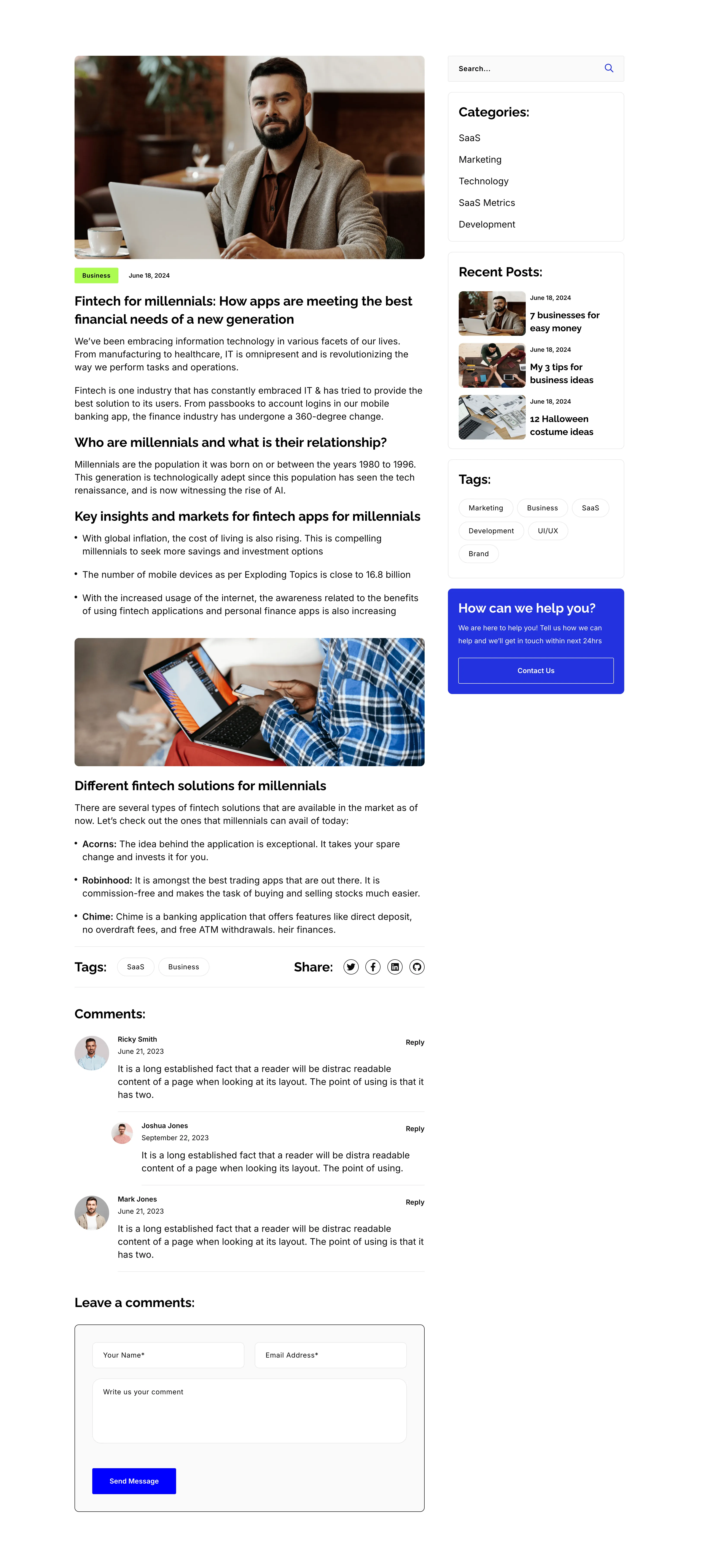 Blog Post Article Page With Comments — Content section from Zubuz