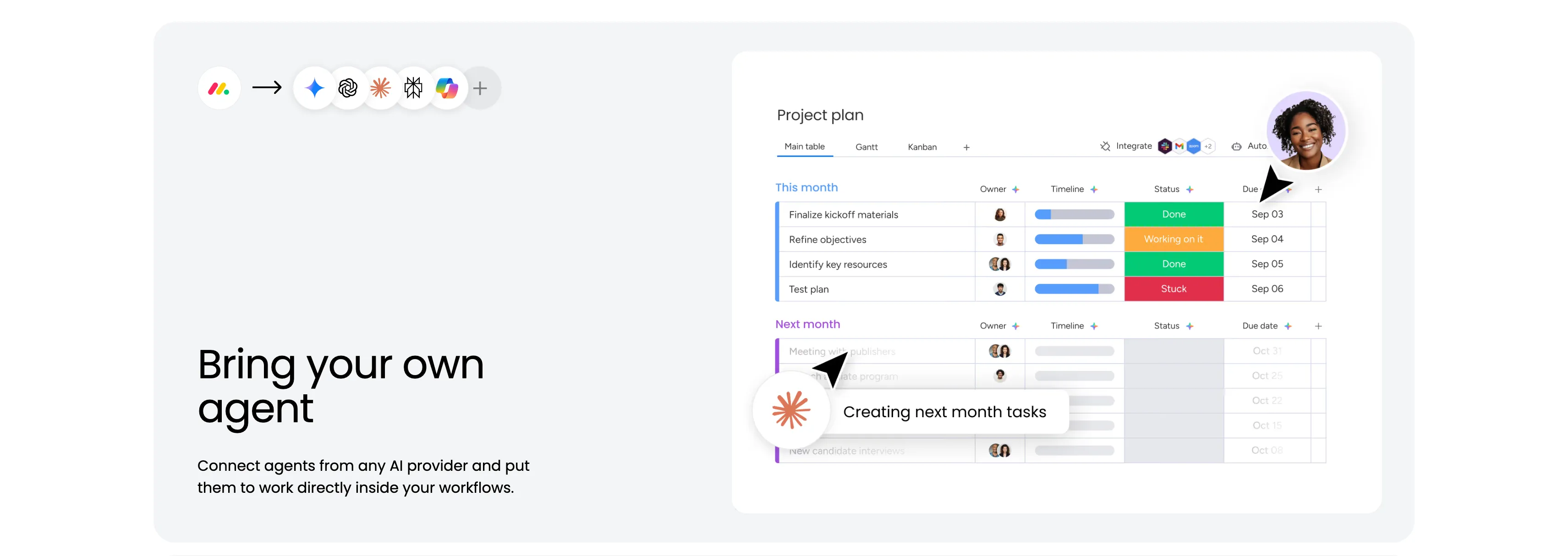 Bring Your Own Agent Split Feature — Features section from Monday