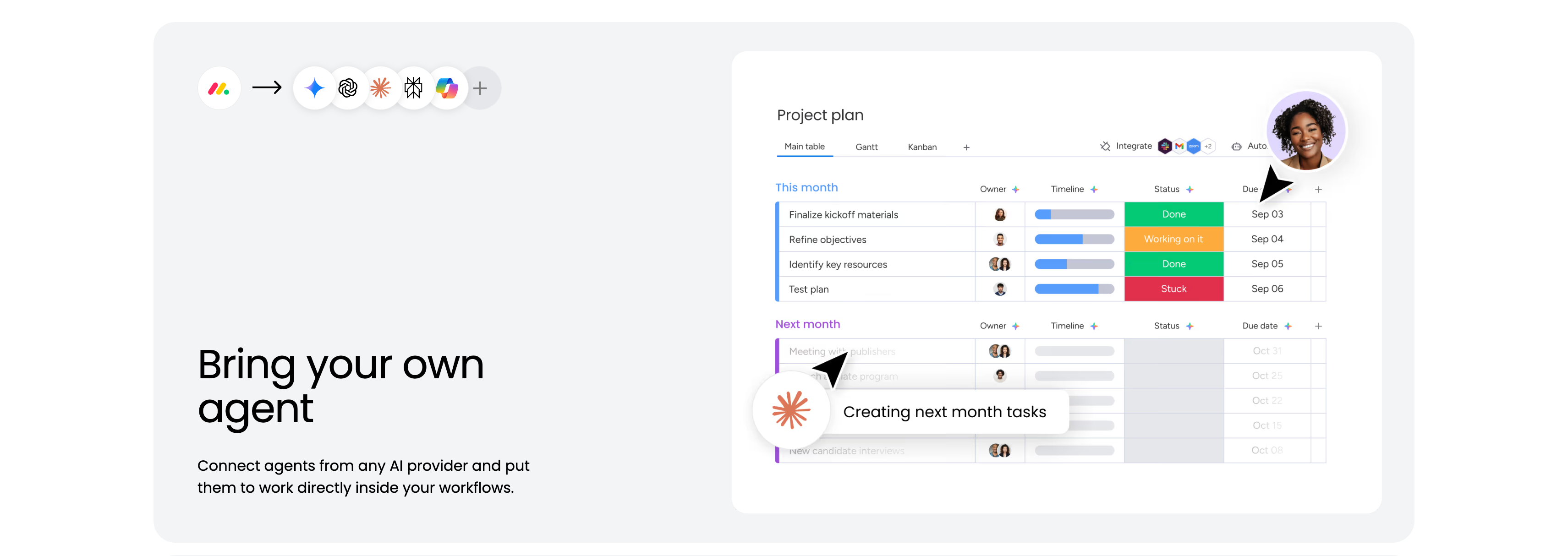 Bring Your Own Agent Split Feature — Features section from Monday