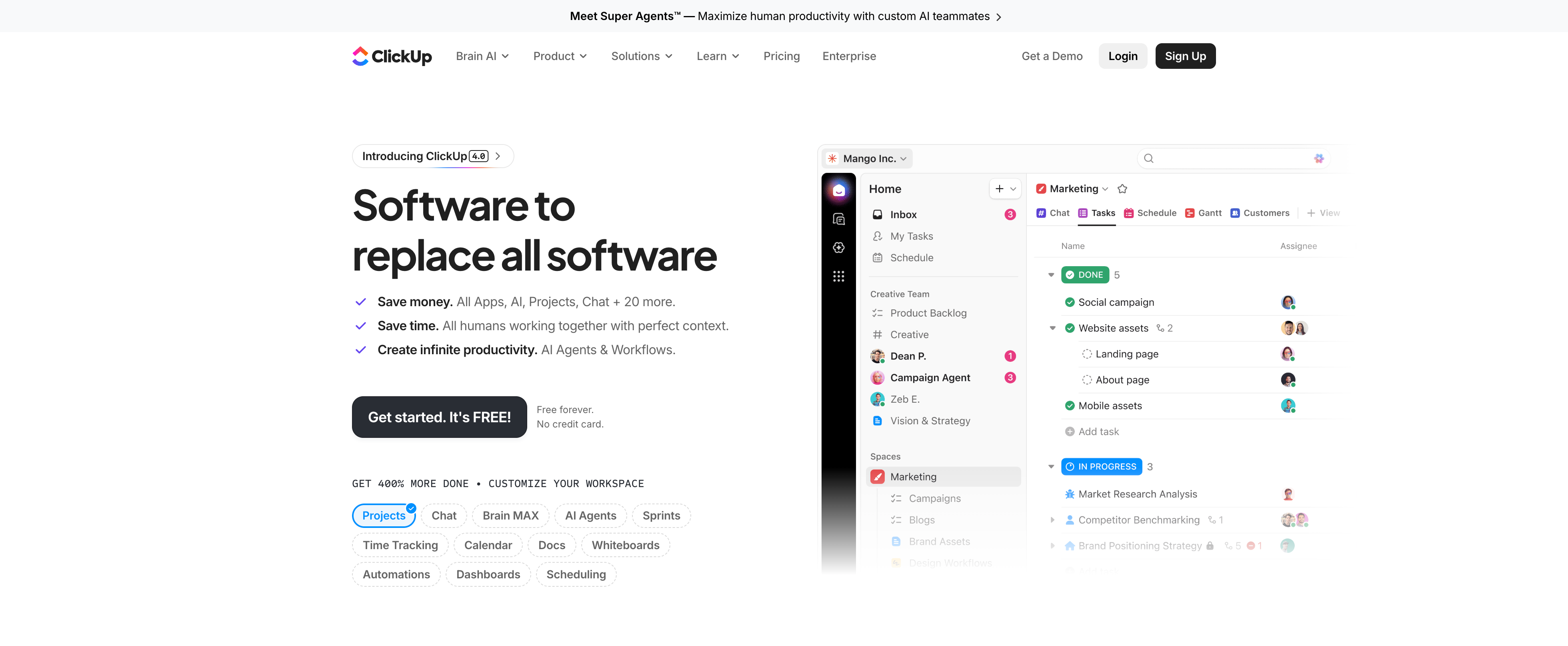 ClickUp Split Hero With Product UI — Hero section from Clickup