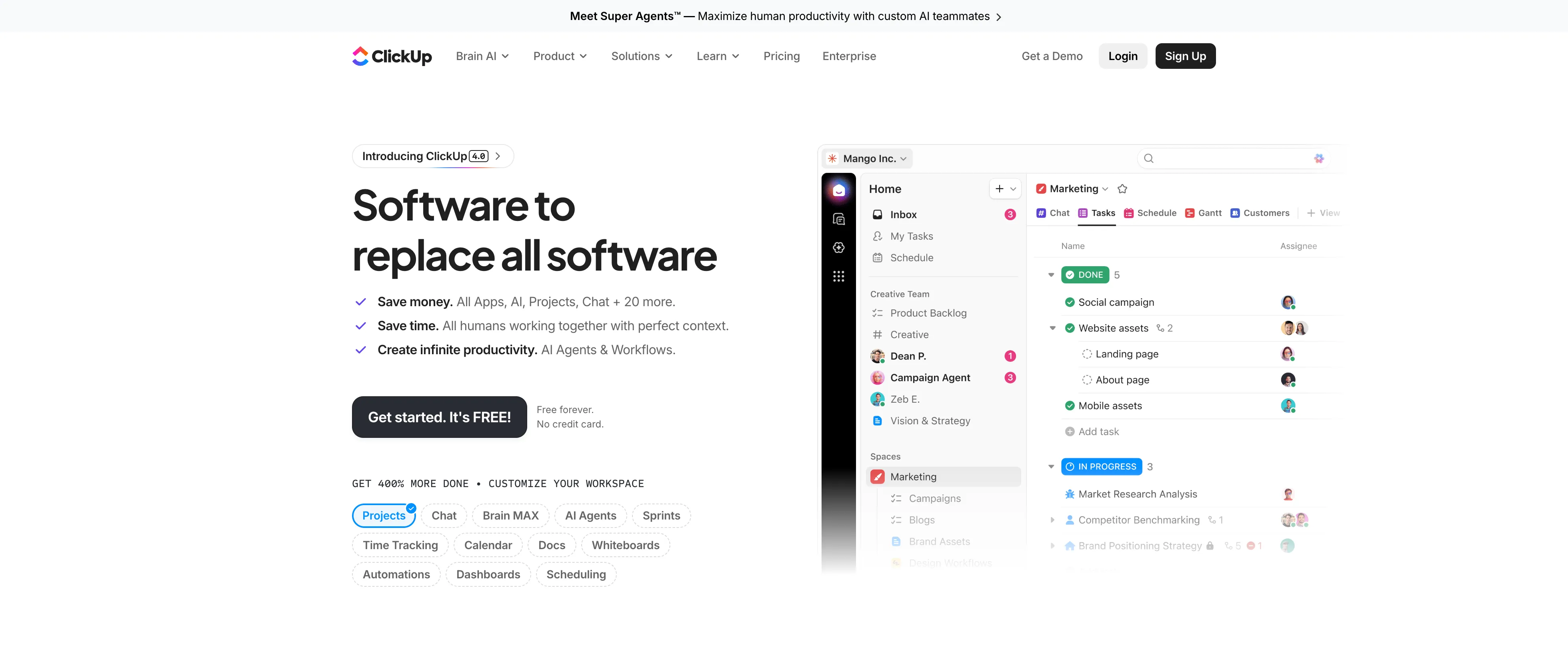ClickUp Split Hero With Product UI — Hero section from Clickup