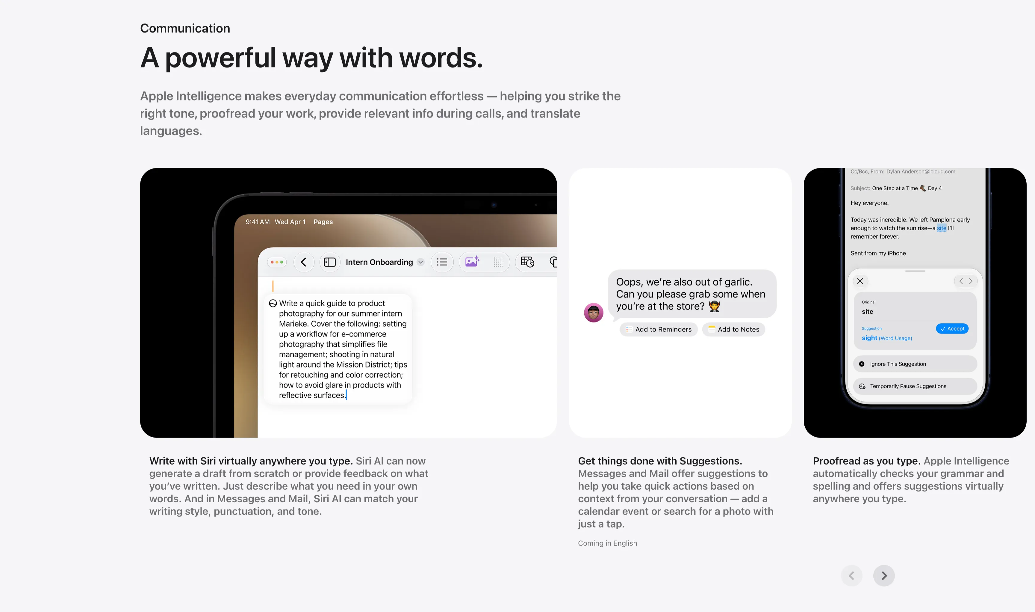 Communication Three-Up Feature Carousel — Carousel section from Apple