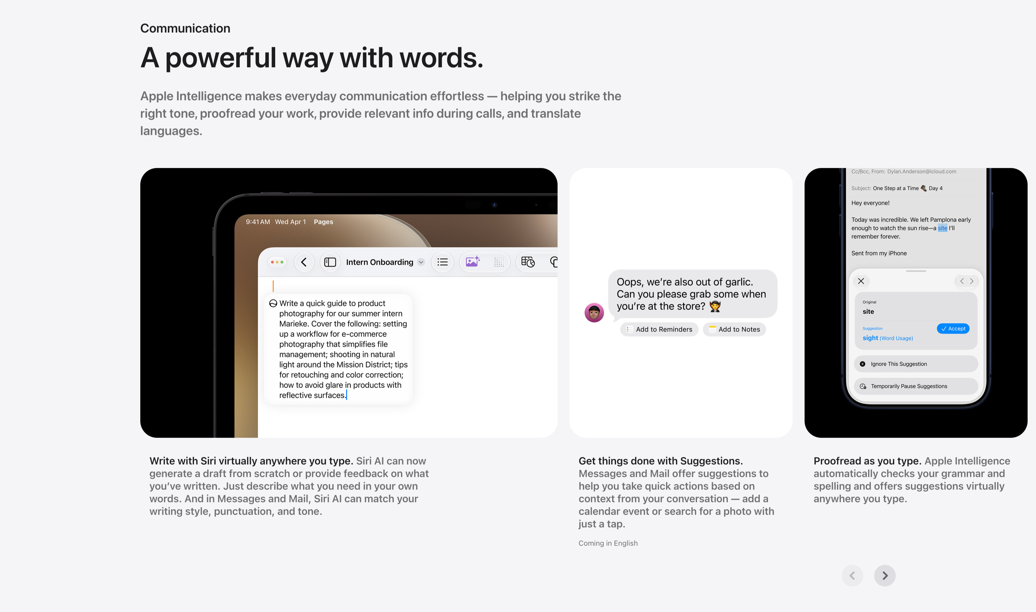 Communication Three-Up Feature Carousel — Carousel section from Apple