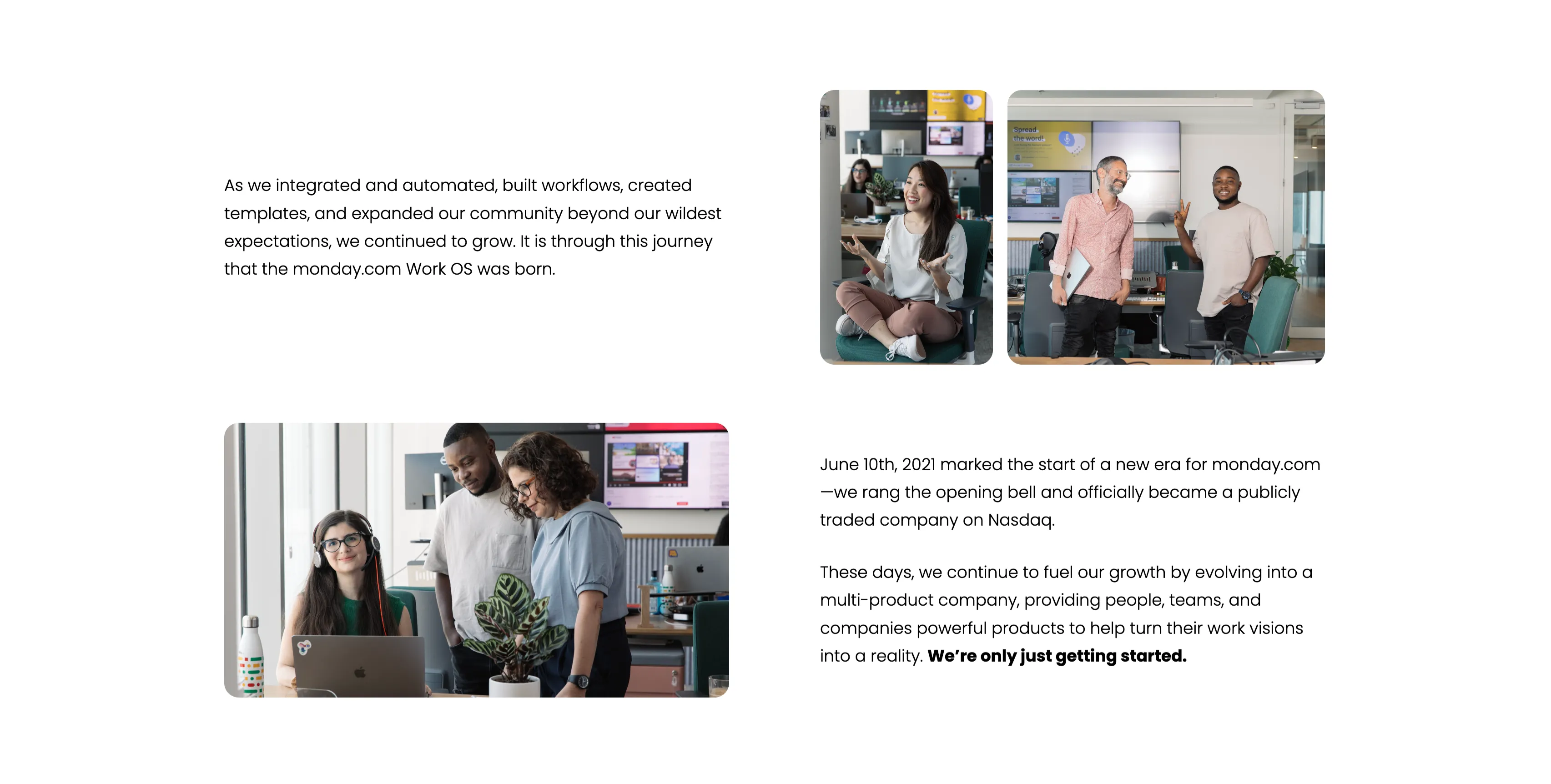 Company Journey Narrative With Team Photos — Content section from Monday