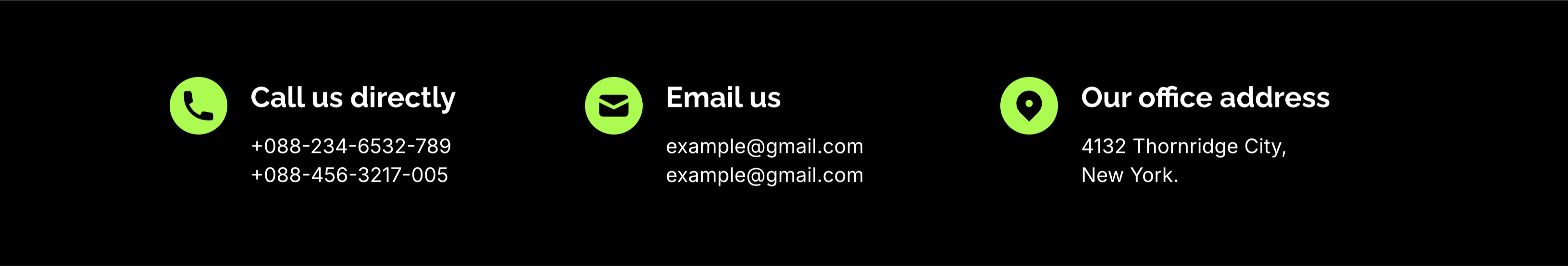 Contact Details Dark Info Band — Content section from Zubuz