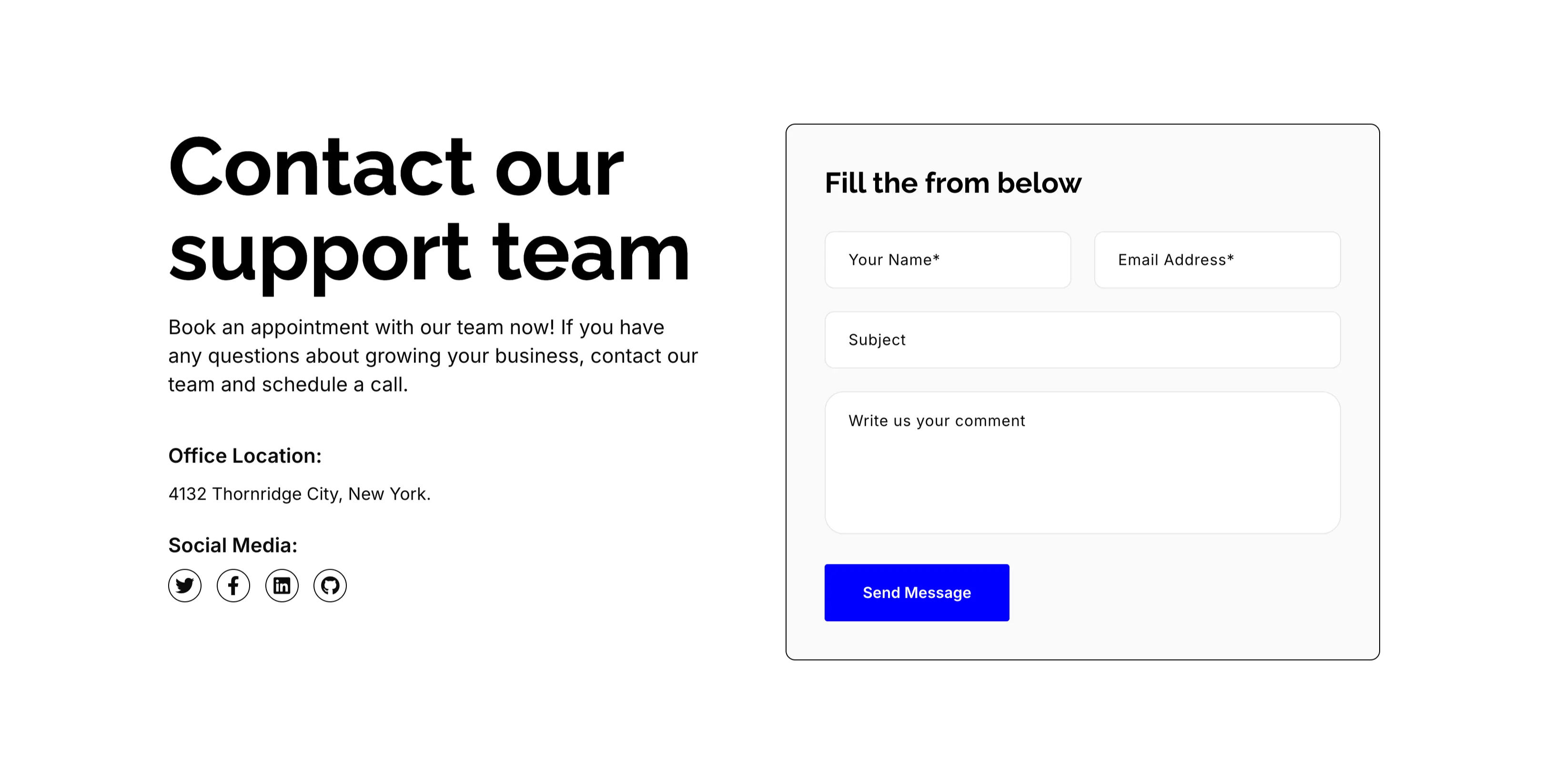 Contact Our Support Team Form — Form section from Zubuz