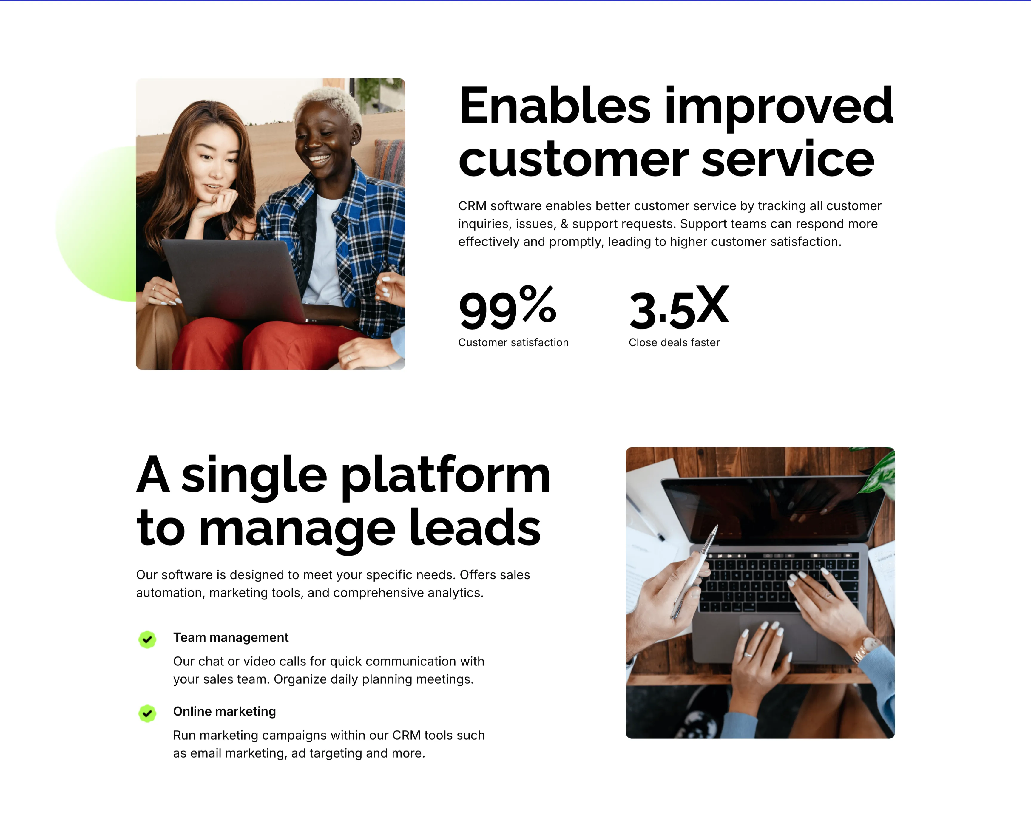 Customer Service And Lead Management Features — Features section from Zubuz
