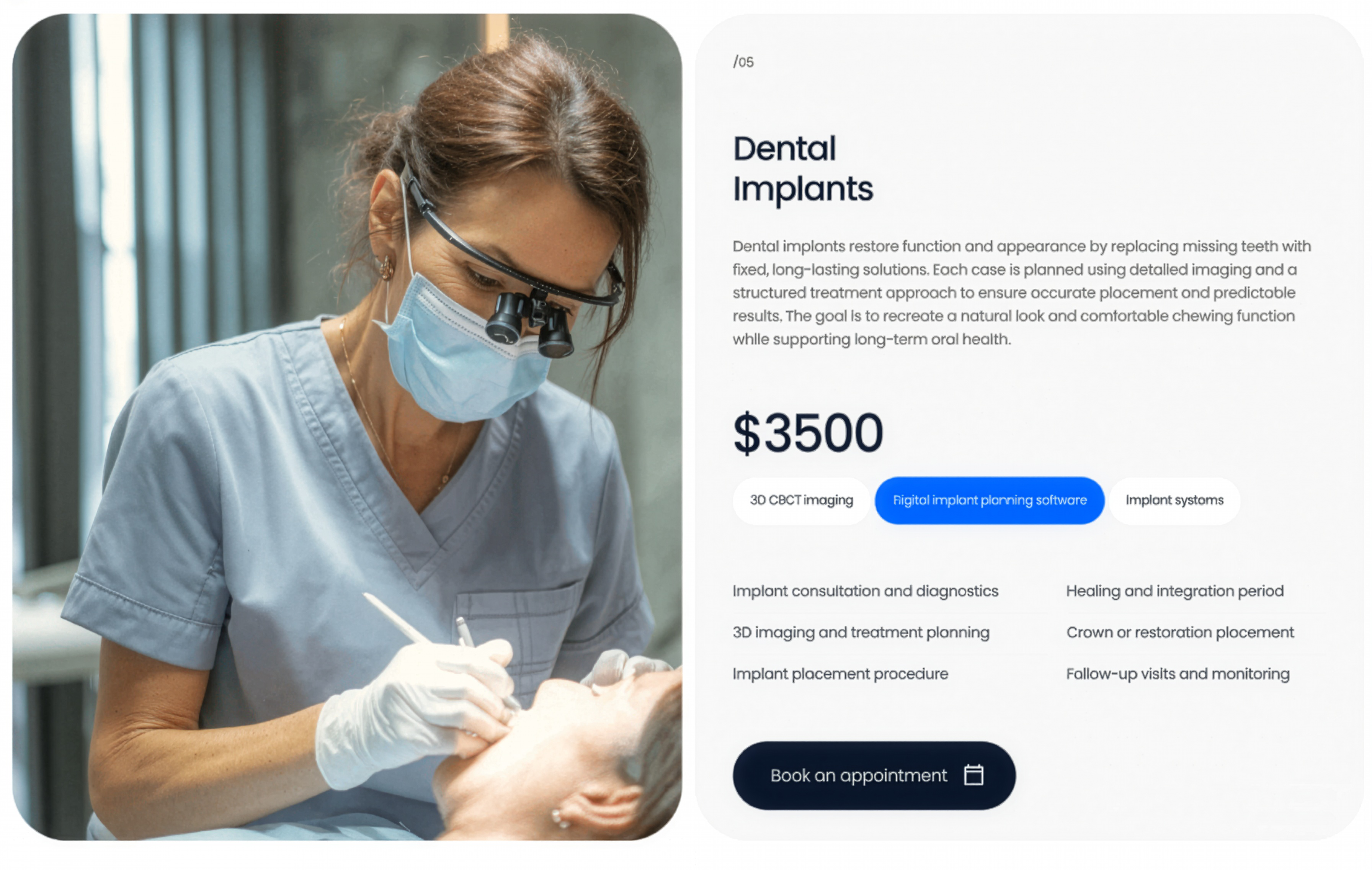Dental Implants Service Panel — Content section from Behance