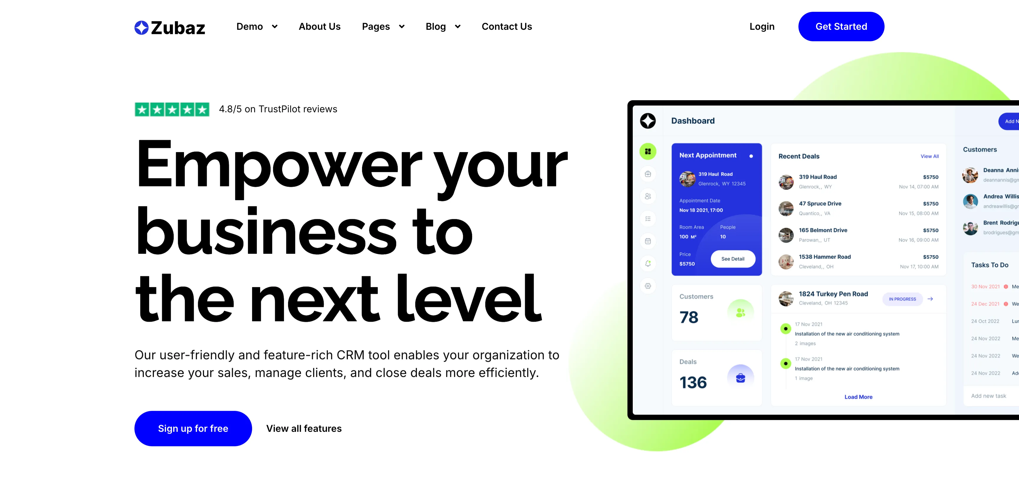 Empower Your Business CRM Hero — Hero section from Zubuz