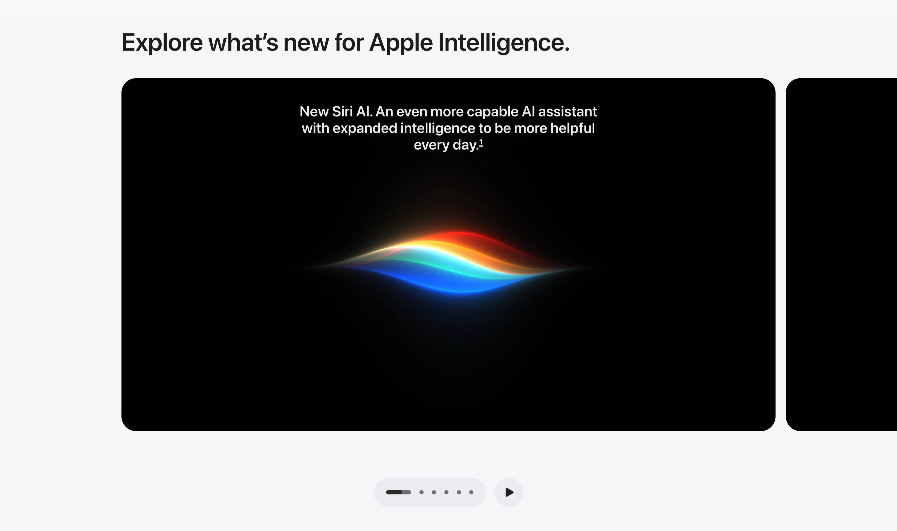 Explore What's New Dark Media Carousel — Carousel section from Apple