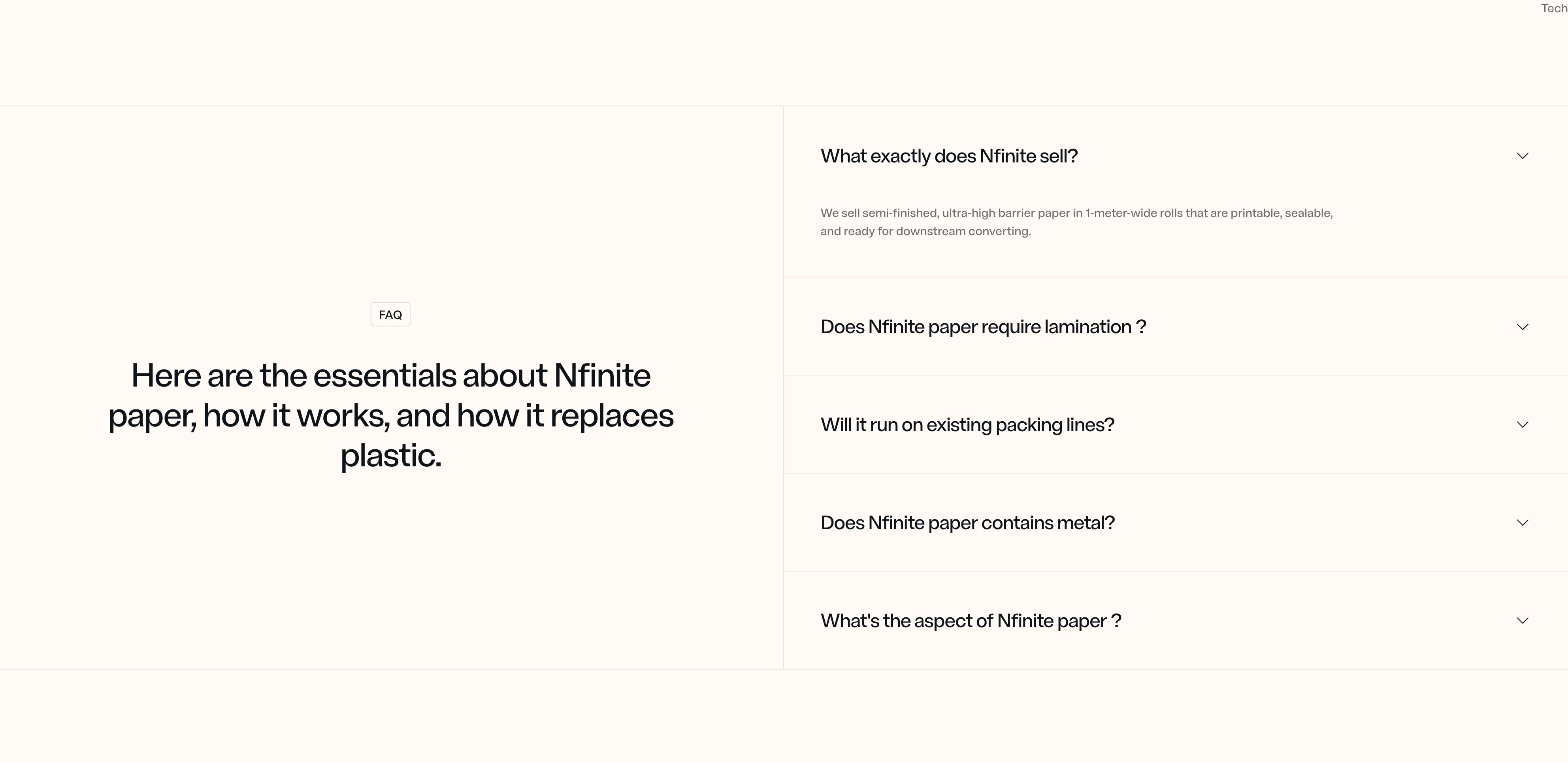 Nfinite FAQ Accordion, Split Layout — Faq section from Nfinitepaper