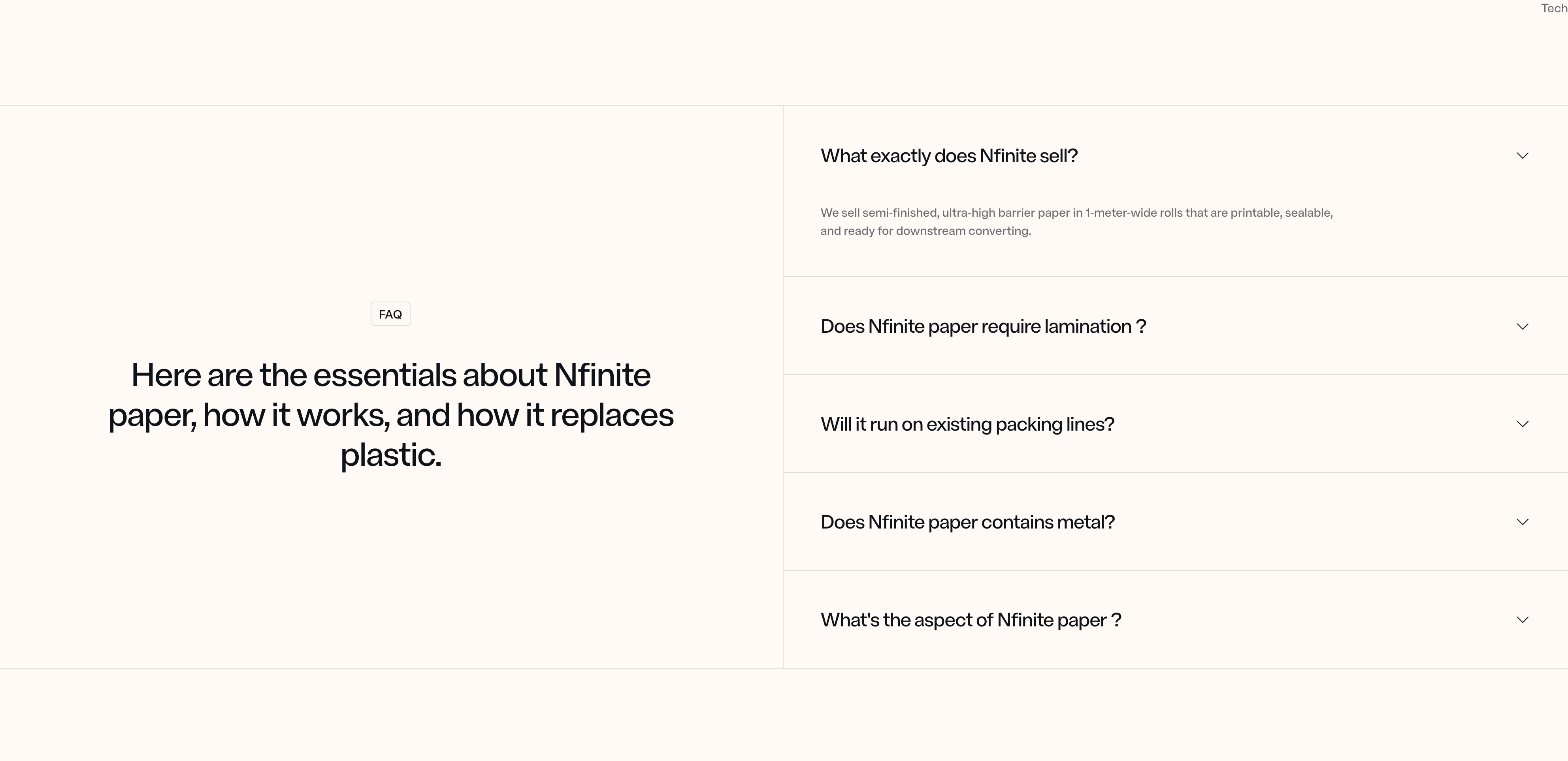 Nfinite FAQ Accordion, Split Layout — Faq section from Nfinitepaper