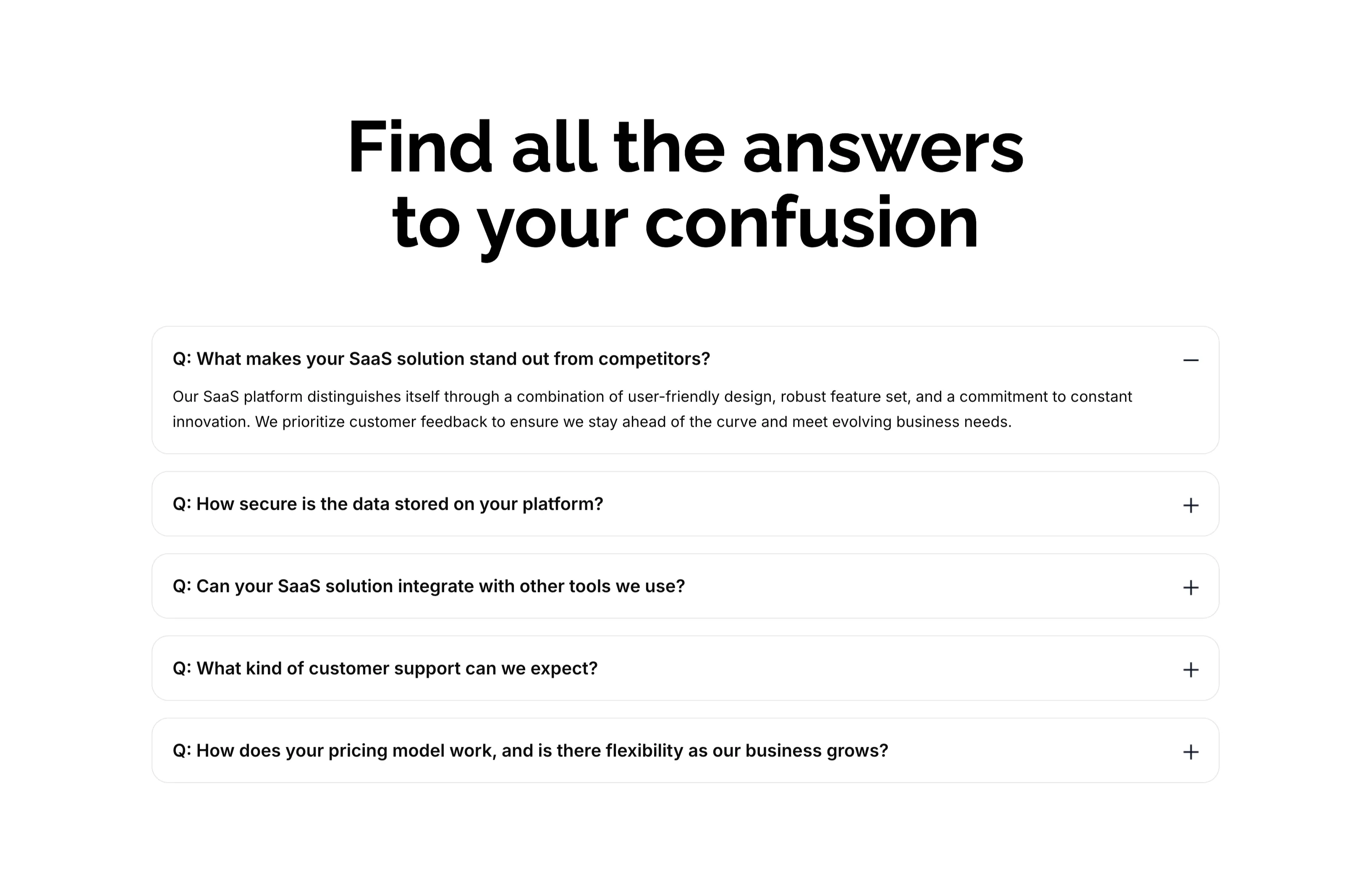 Find All The Answers FAQ Accordion — Faq section from Zubuz