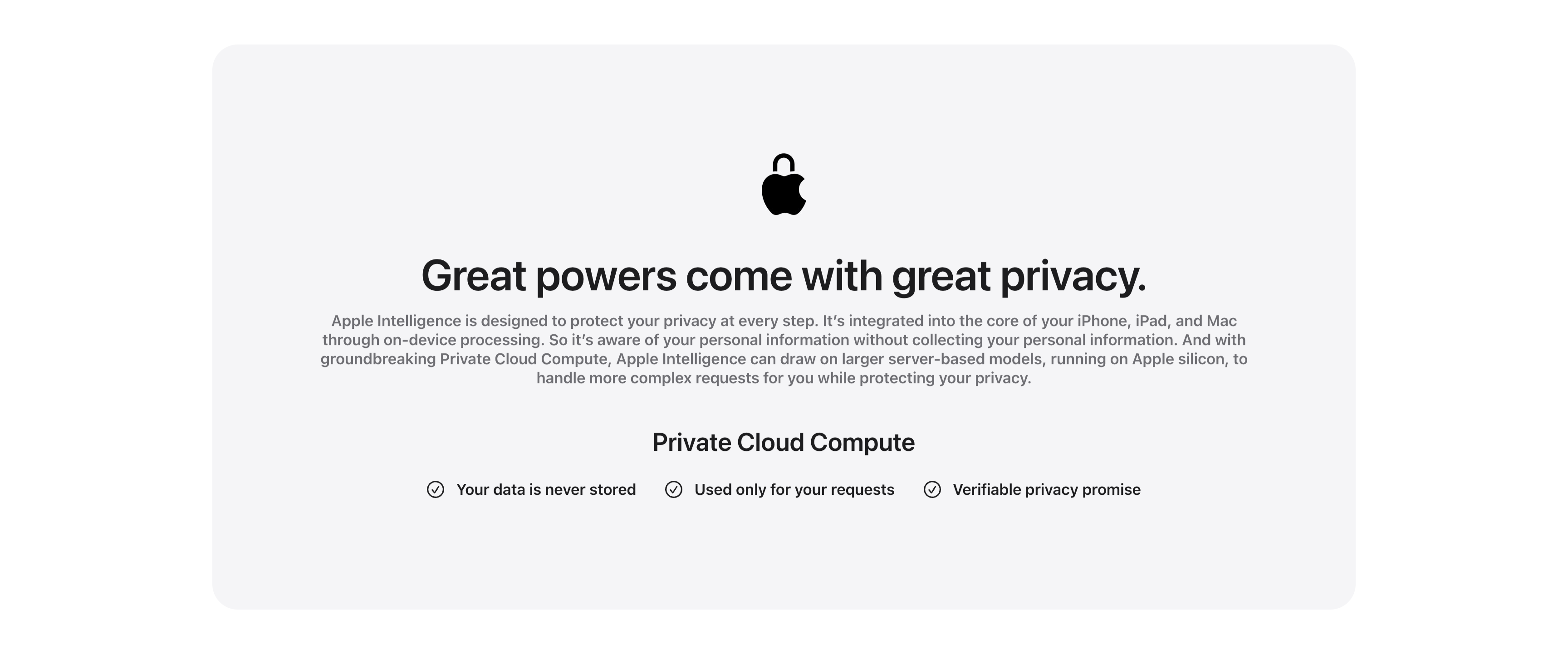 Great Powers Come With Great Privacy Band — Content section from Apple