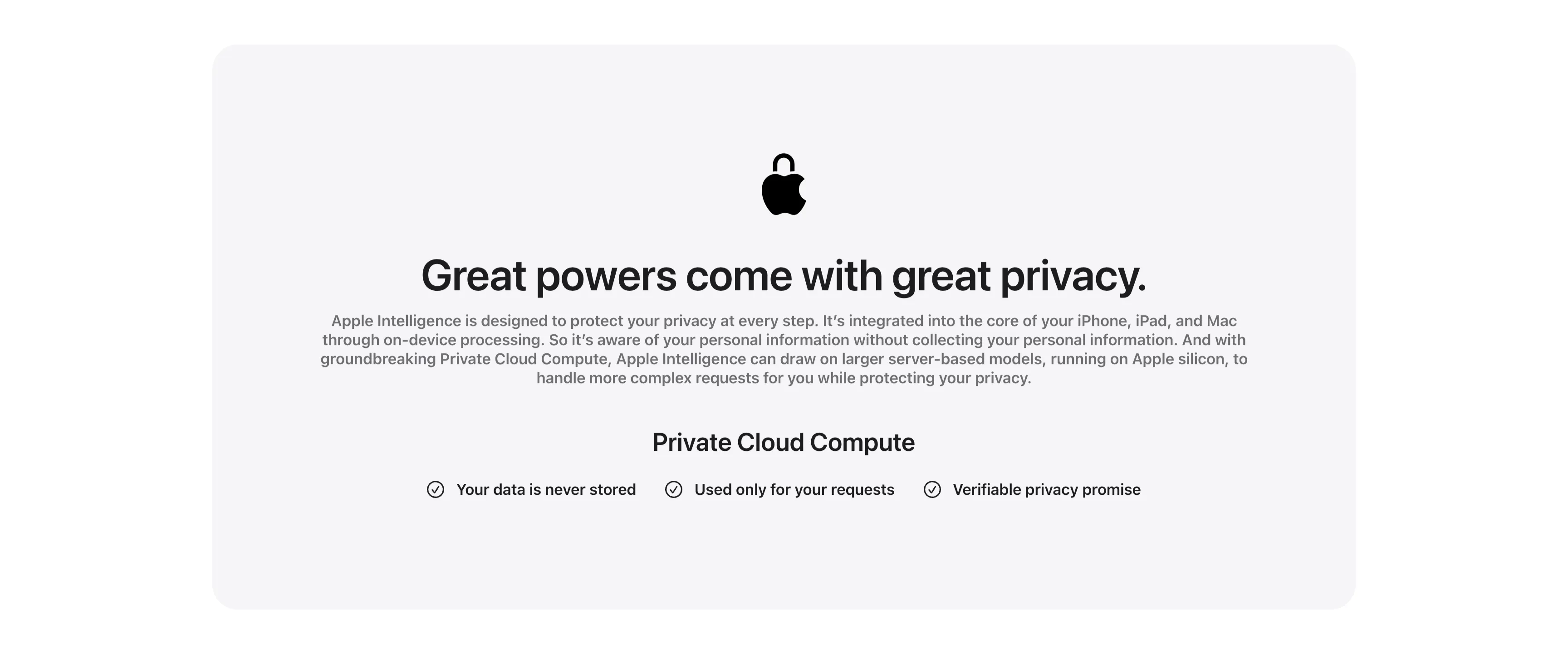 Great Powers Come With Great Privacy Band — Content section from Apple
