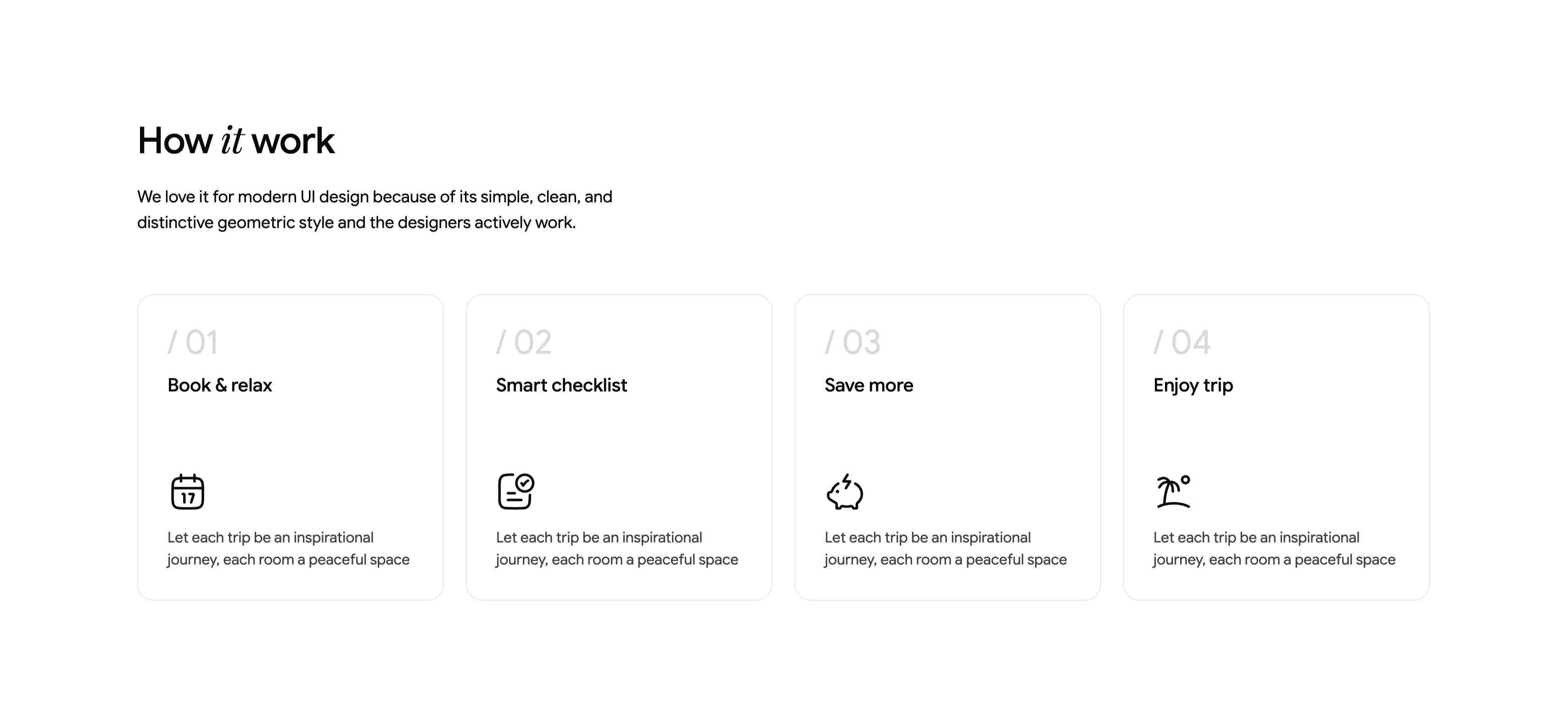 How It Works Four-Step Numbered Cards — Features section from Ceepii-nextjs-template