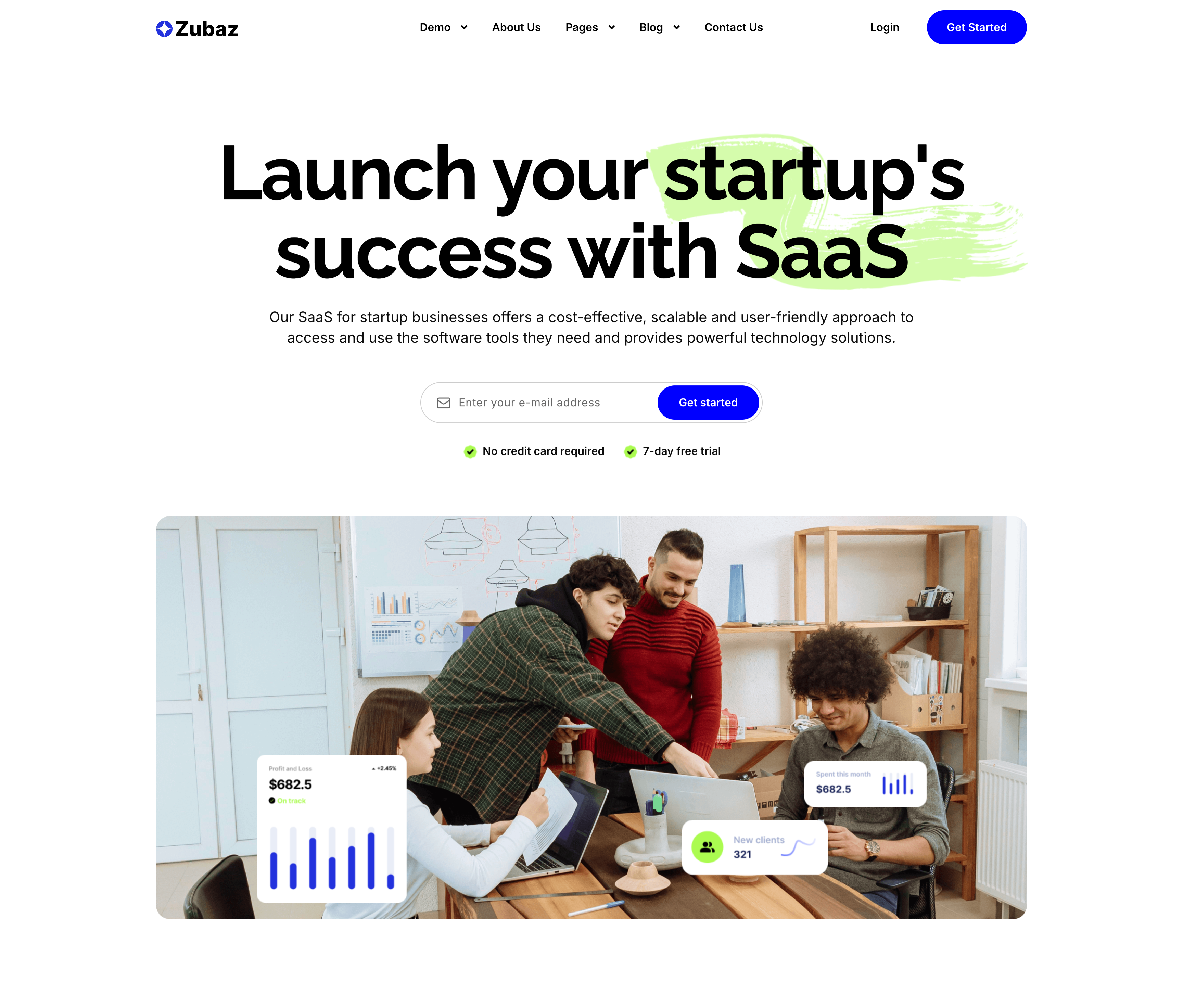 Launch Your Startup's Success SaaS Hero — Hero section from Zubuz