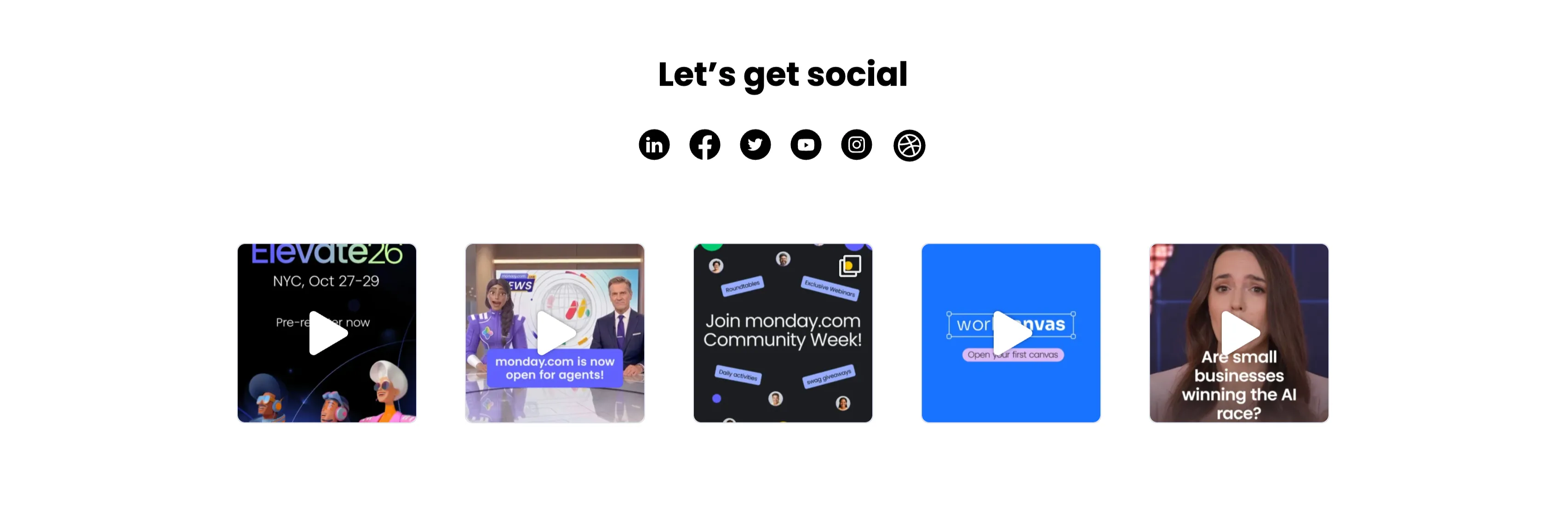 Let's Get Social Video Thumbnail Grid — Gallery section from Monday
