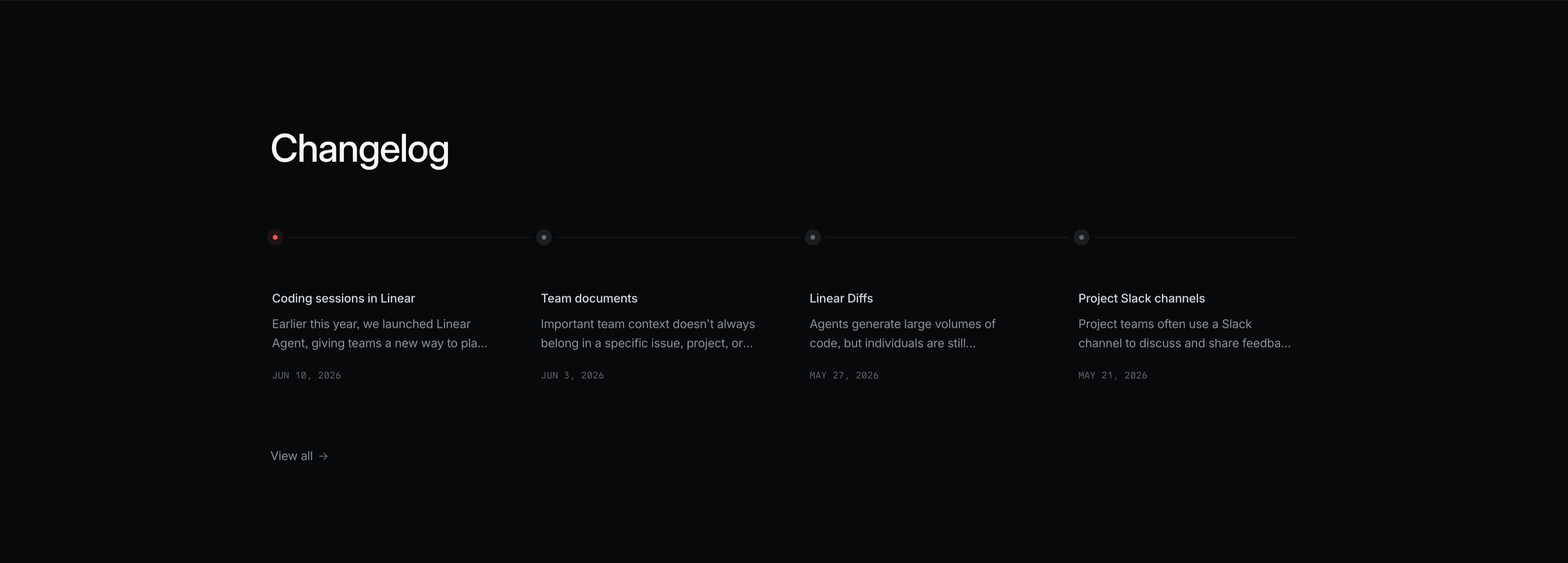 Linear Changelog Timeline — Content section from Linear