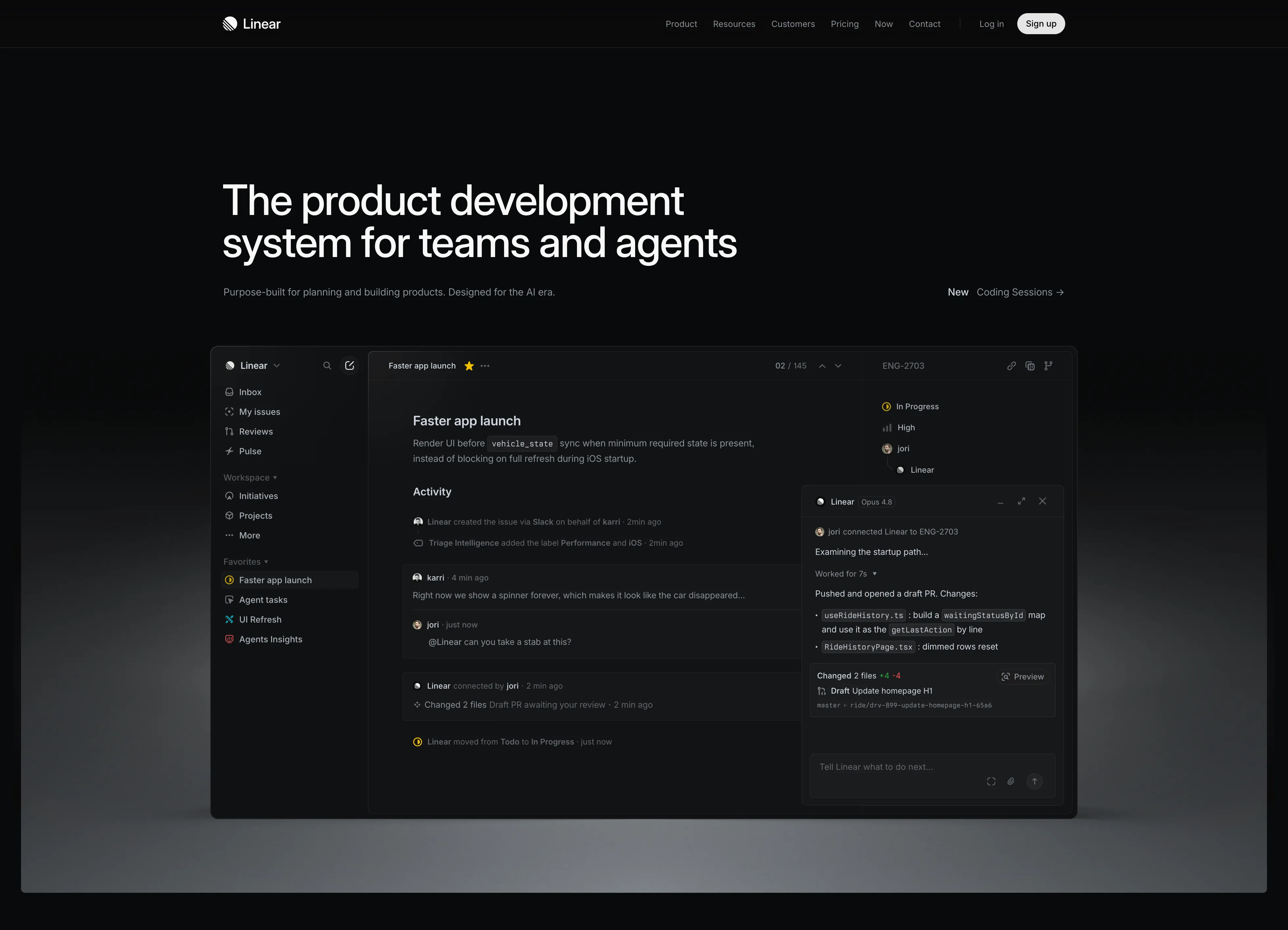 Linear Dark Hero With App Preview — Hero section from Linear