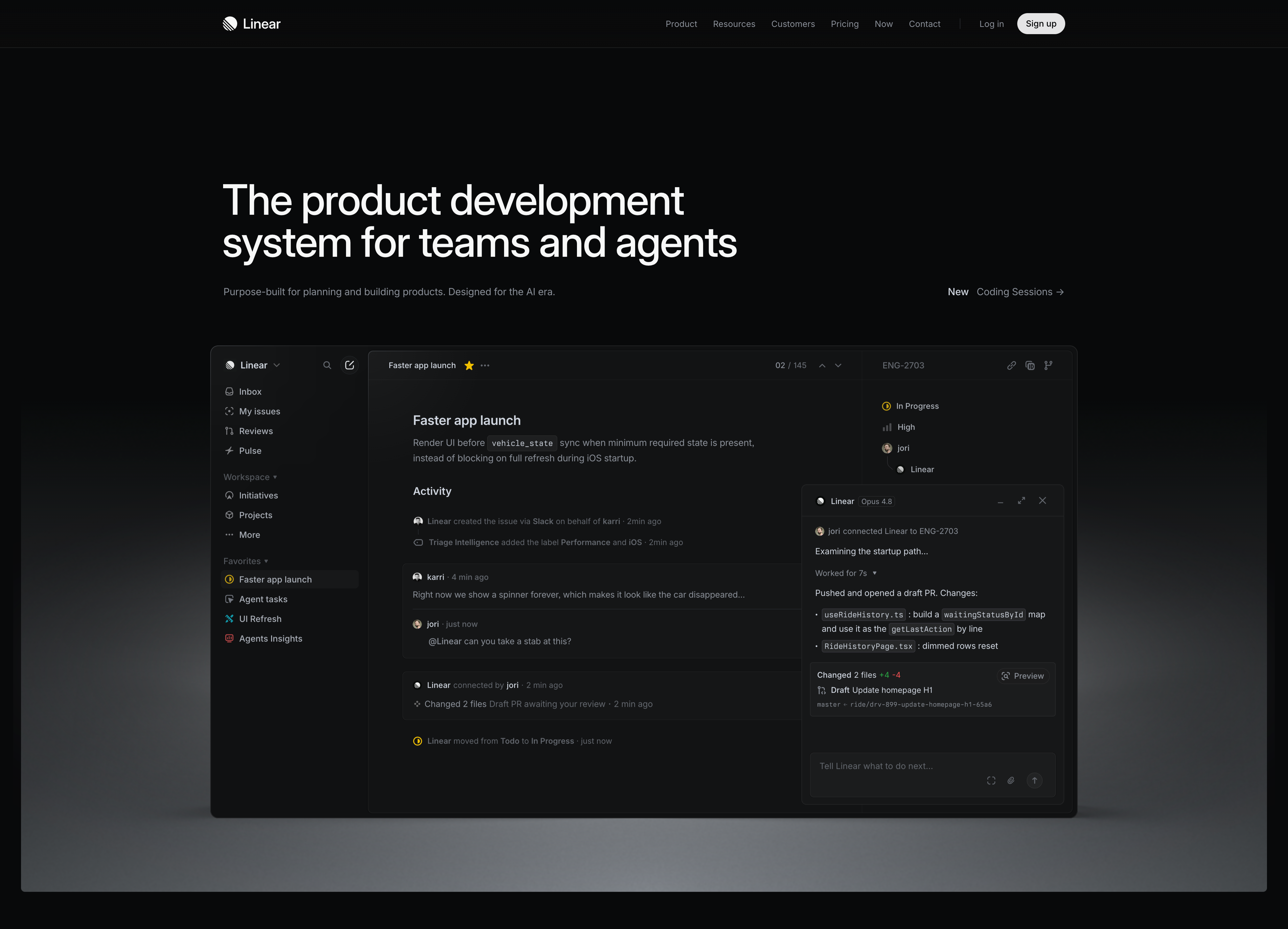 Linear Dark Hero With App Preview — Hero section from Linear
