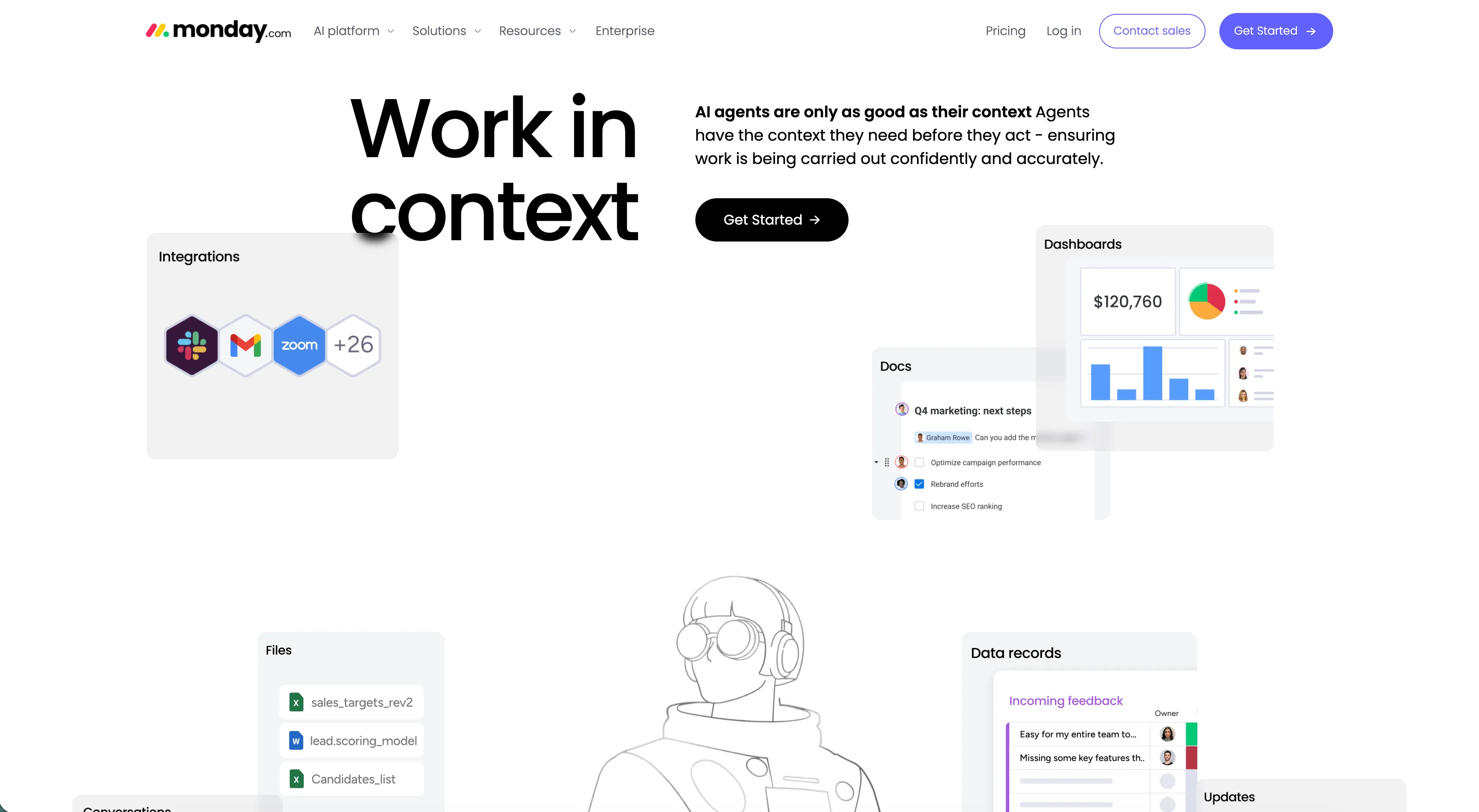 Monday.com Work In Context Hero — Hero section from Monday