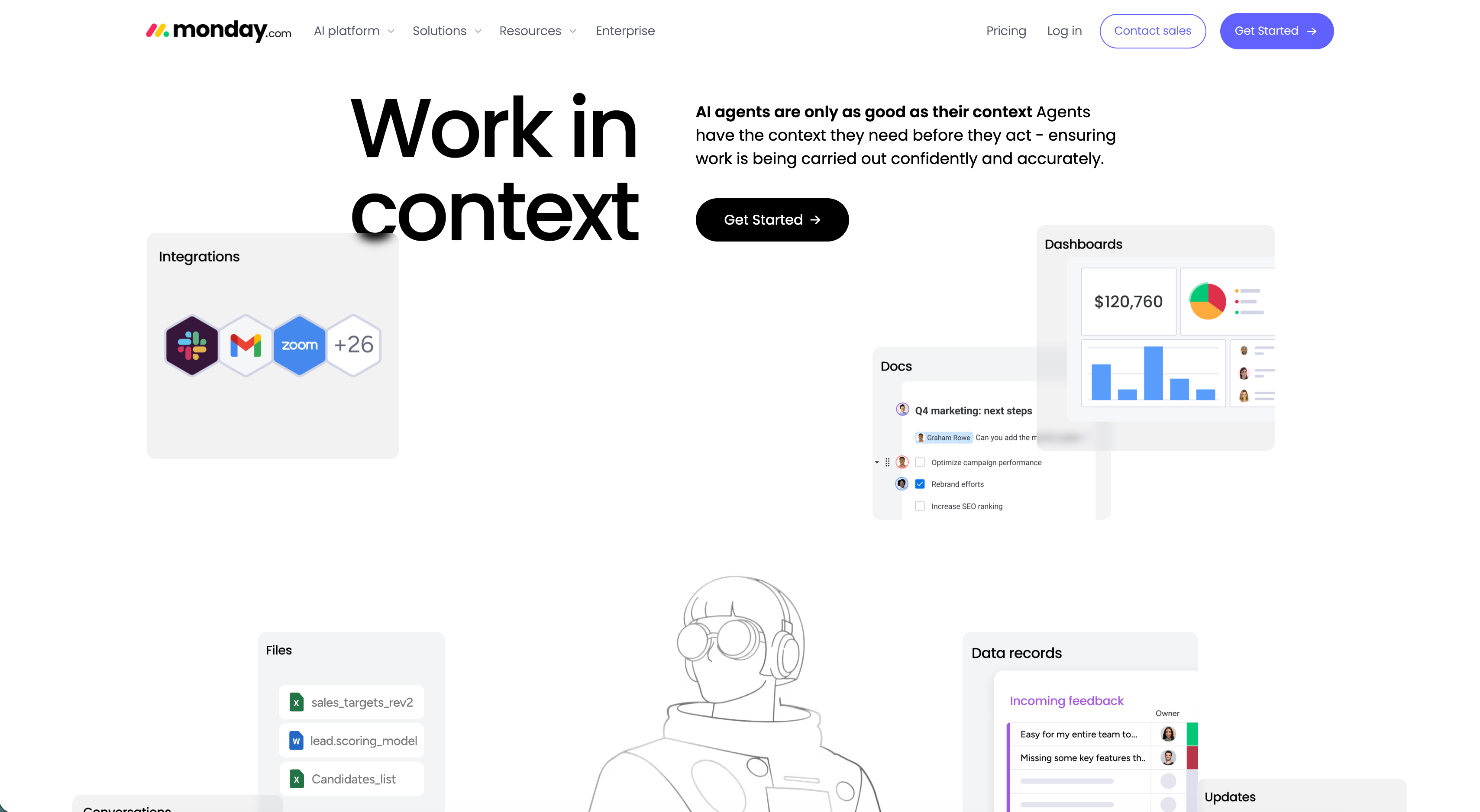 Monday.com Work In Context Hero — Hero section from Monday