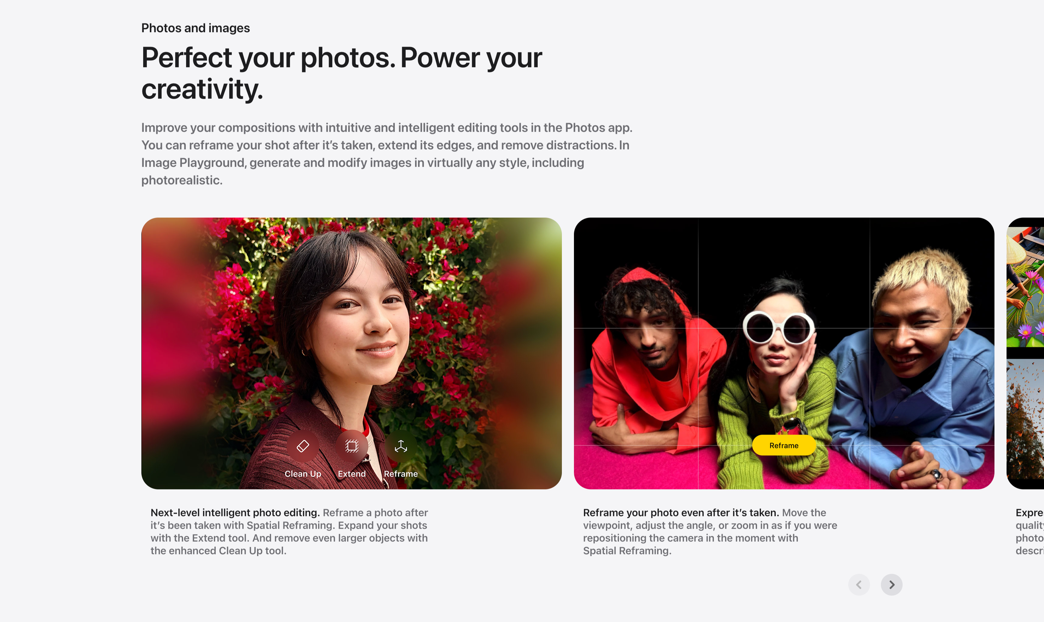 Photos And Images Editing Carousel — Carousel section from Apple
