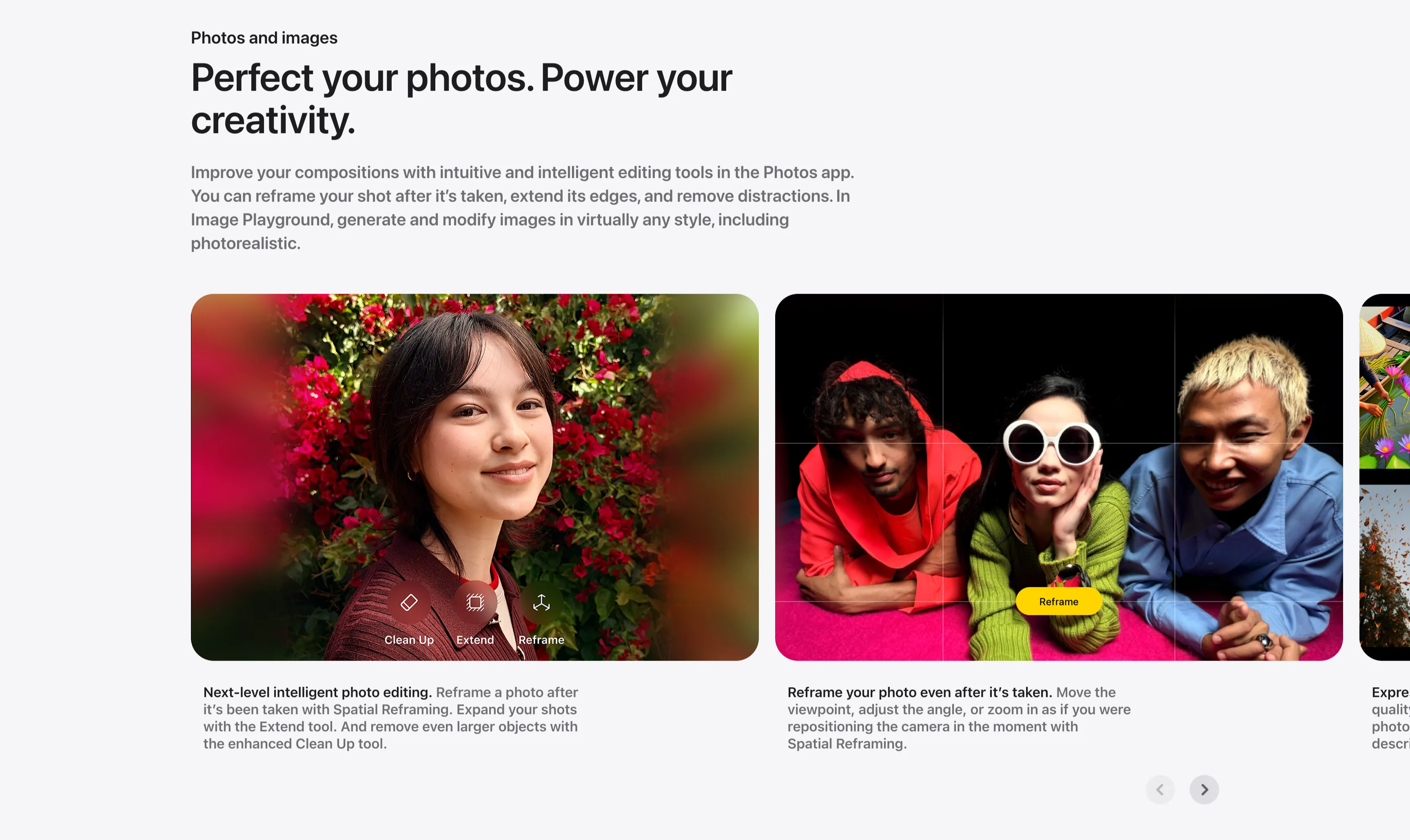 Photos And Images Editing Carousel — Carousel section from Apple