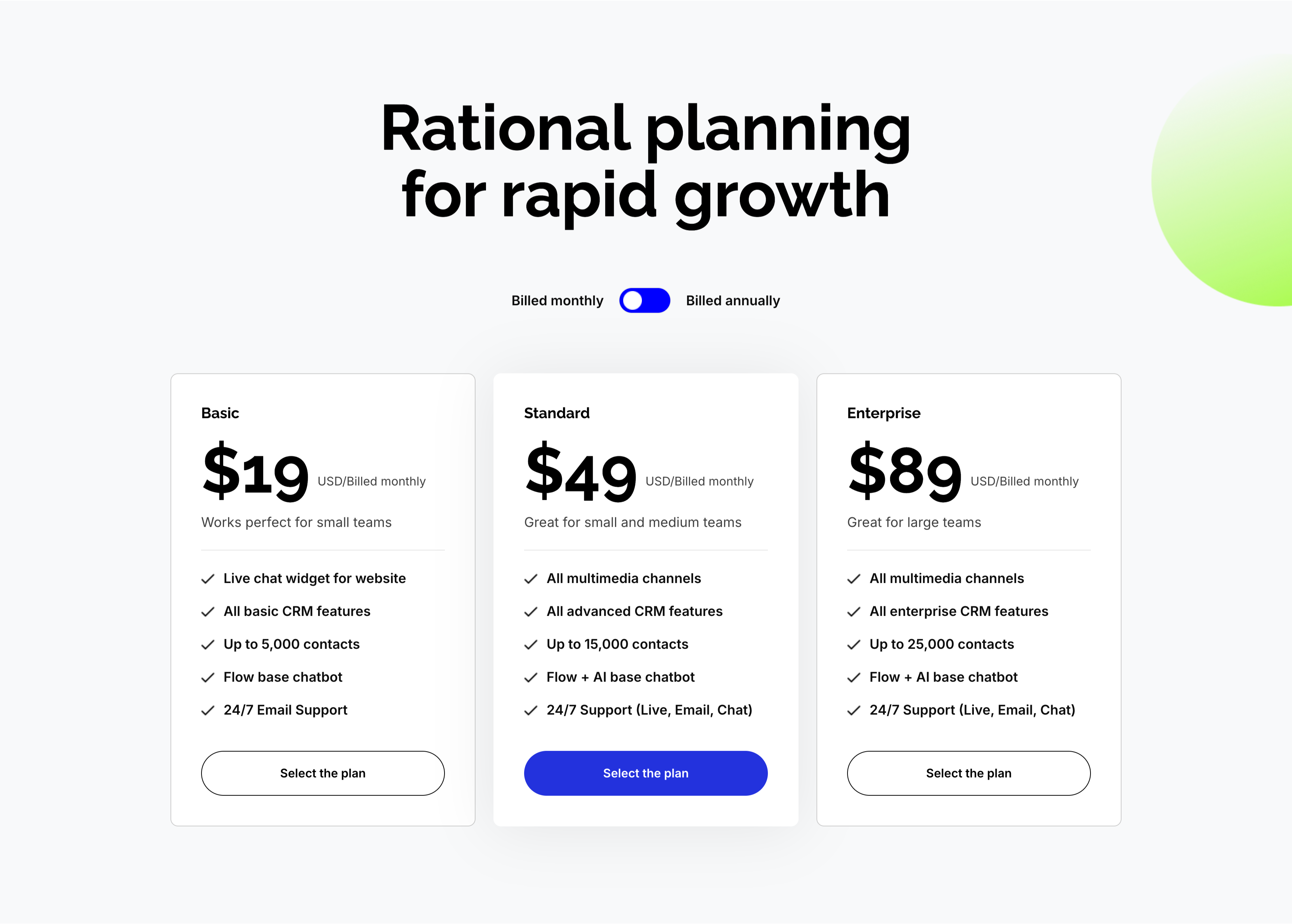 Rational Planning Three-Tier CRM Pricing — Pricing section from Zubuz