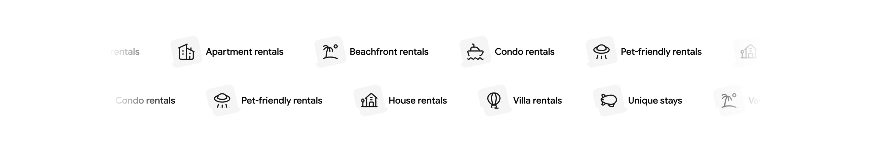 Rental Category Icon Marquee Strip — Features section from Ceepii-nextjs-template