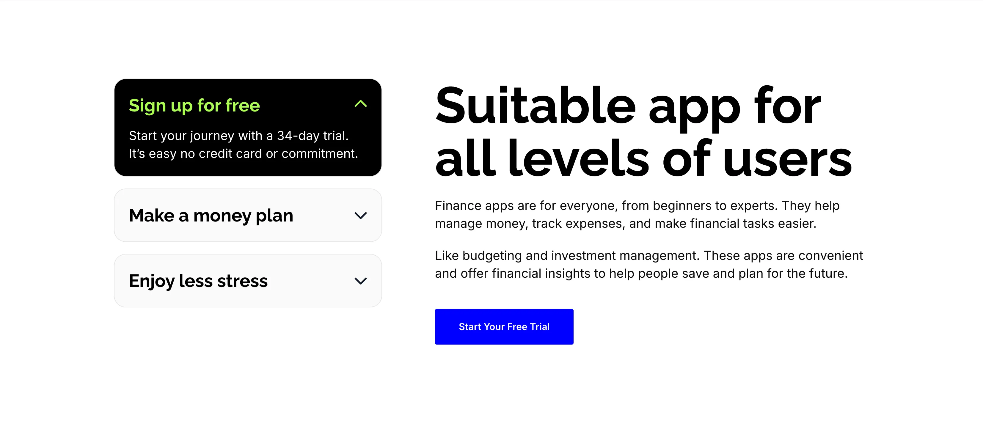 Suitable App For All Levels Accordion — Content section from Zubuz
