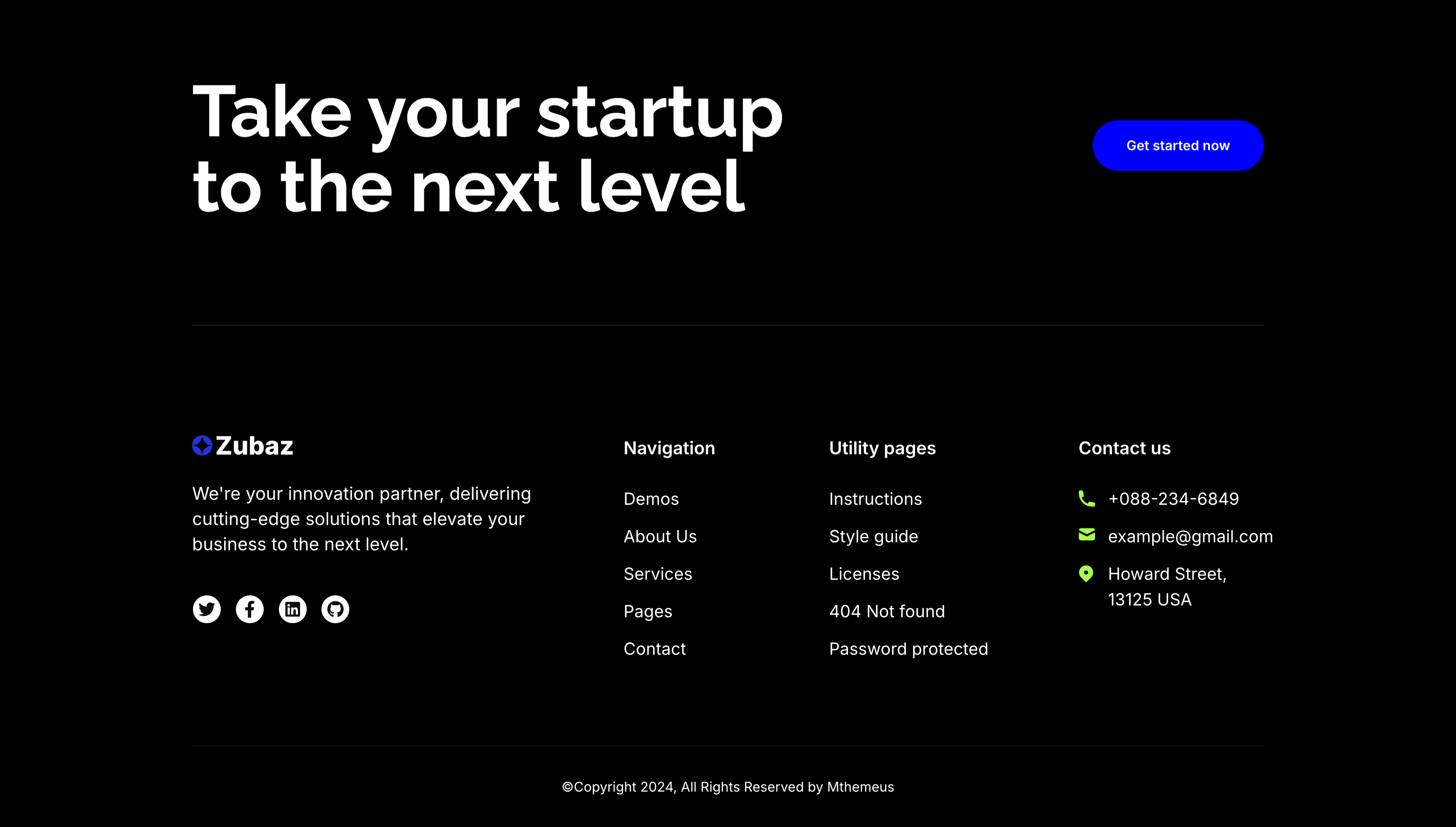 Take Your Startup Dark Footer With CTA — Footer section from Zubuz