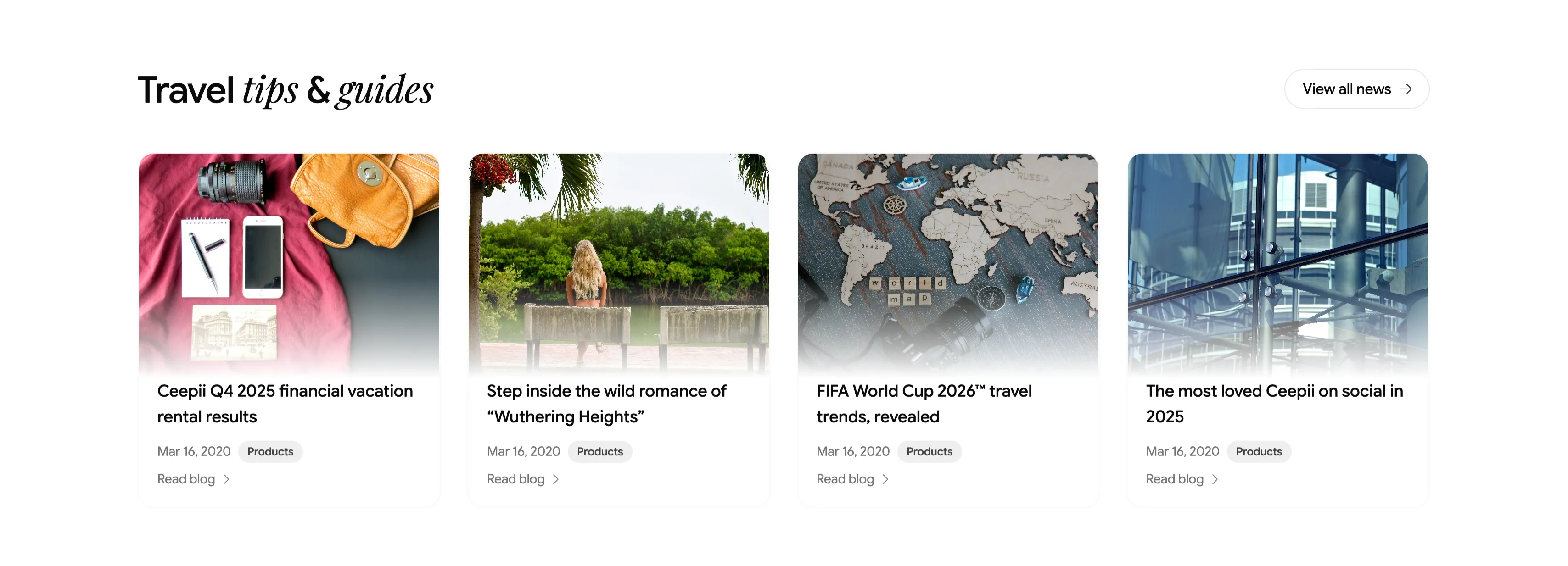 Travel Tips And Guides Blog Card Row — Content section from Ceepii-nextjs-template