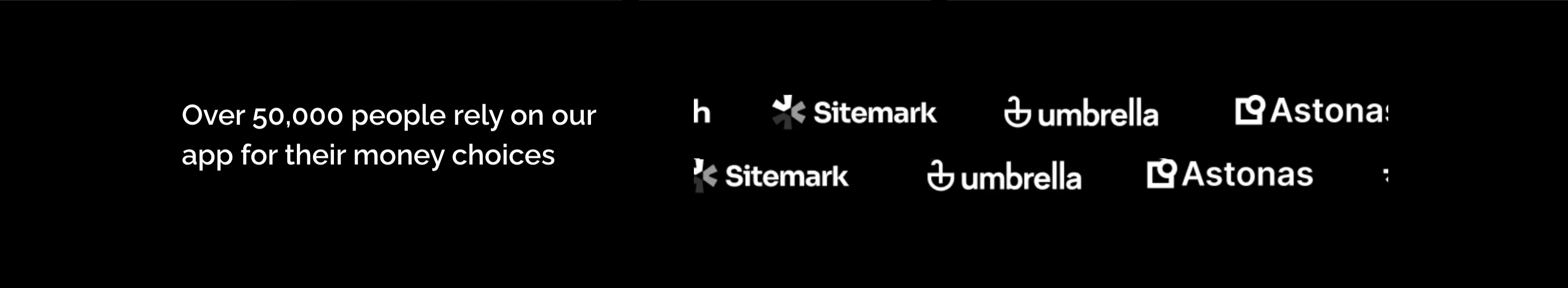 Trusted By 50,000 Dark Logo Strip — Logo section from Zubuz