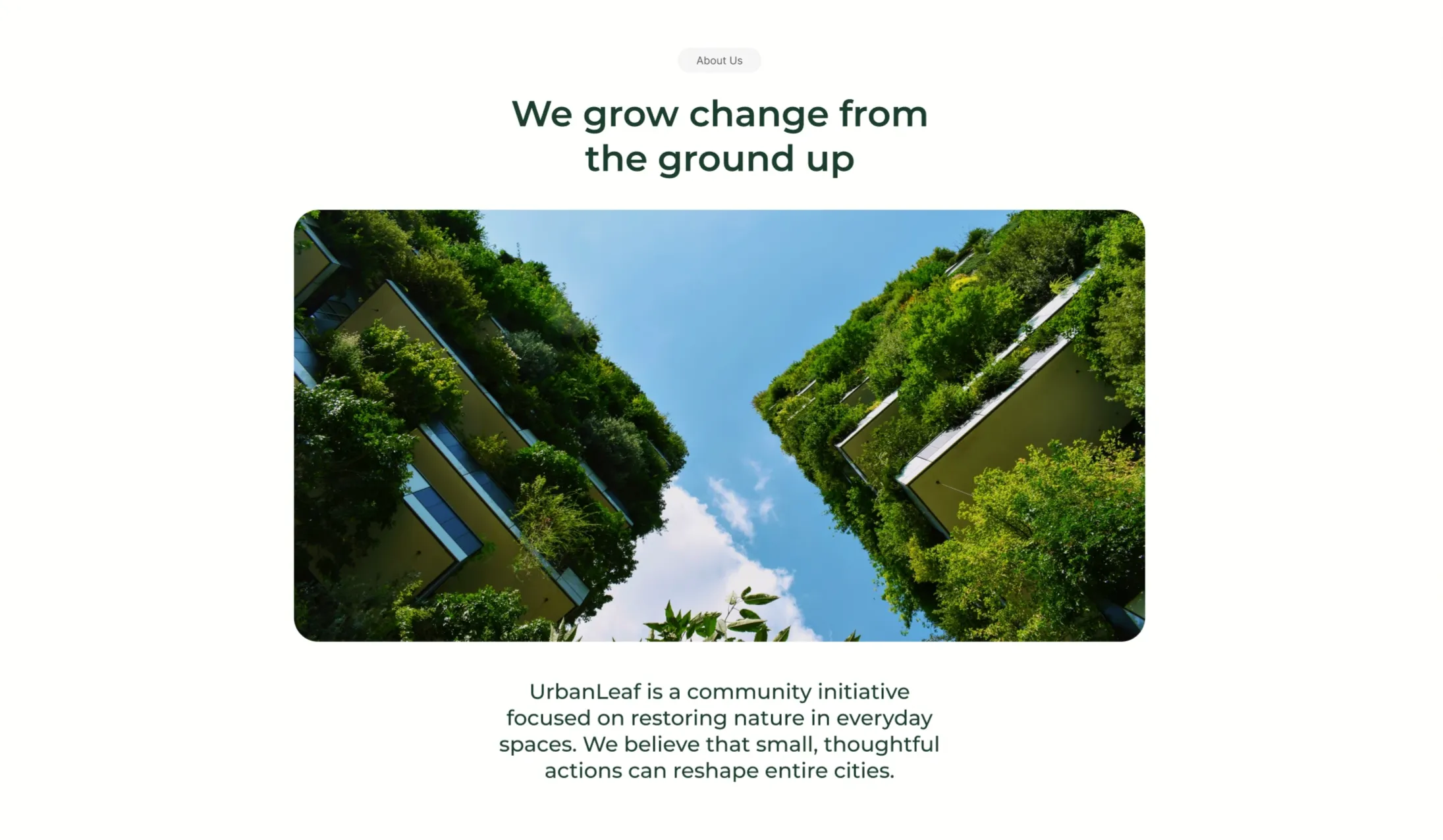 UrbanLeaf About Section With Vertical-Garden Image — Content section from Behance