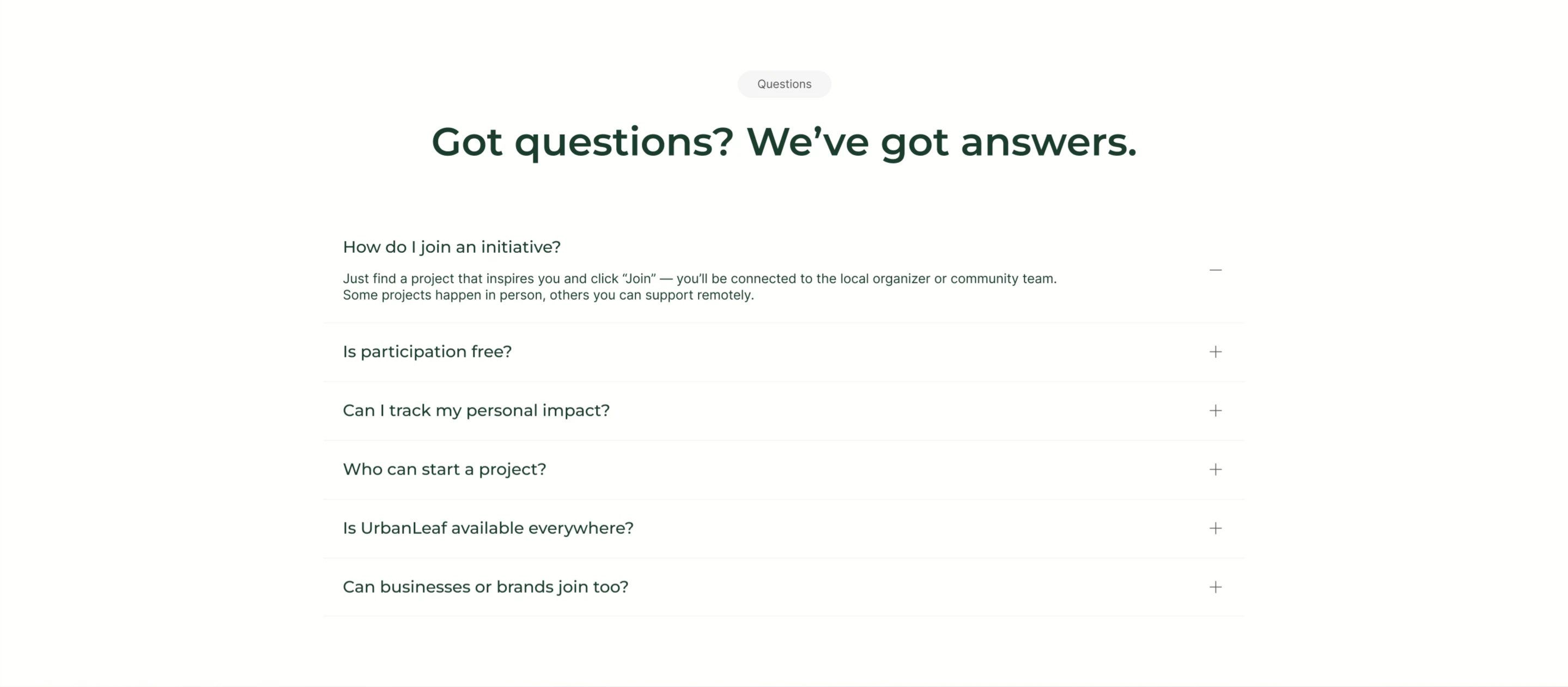 UrbanLeaf FAQ Accordion — Faq section from Behance