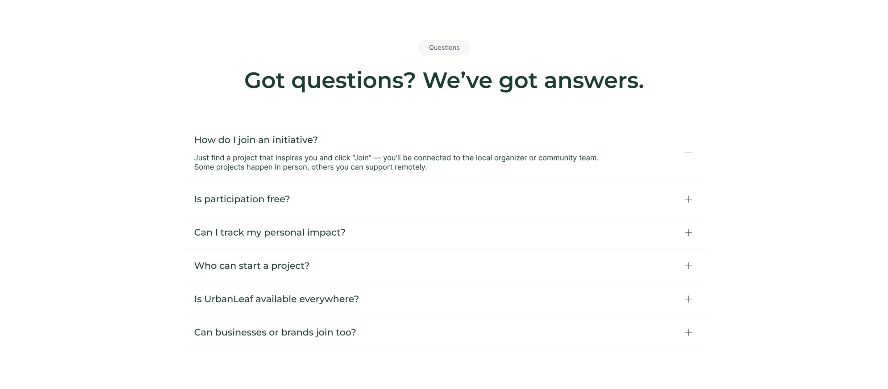 UrbanLeaf FAQ Accordion — Faq section from Behance