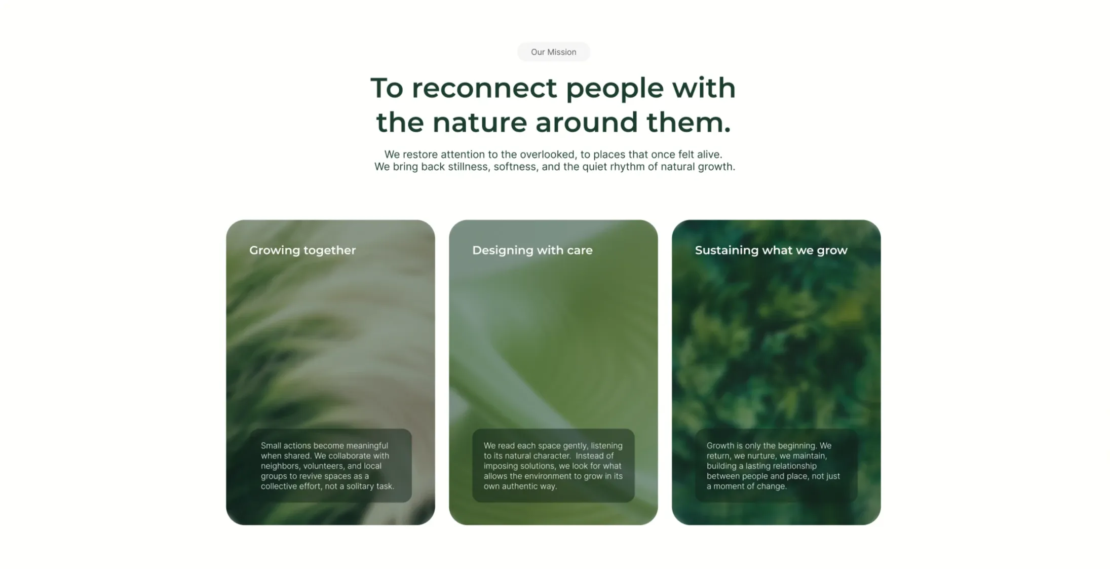UrbanLeaf Mission Three-Card Image Grid — Features section from Behance