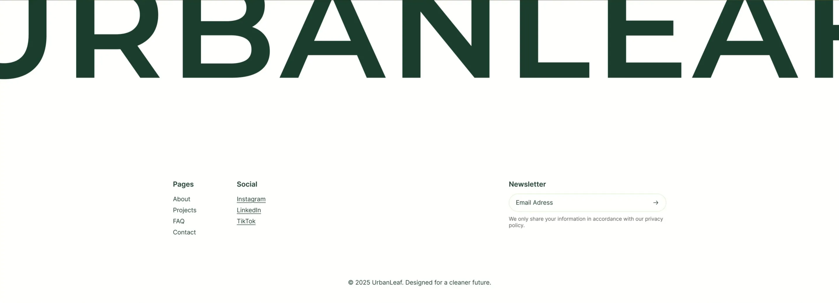 UrbanLeaf Oversized Wordmark Footer — Footer section from Behance